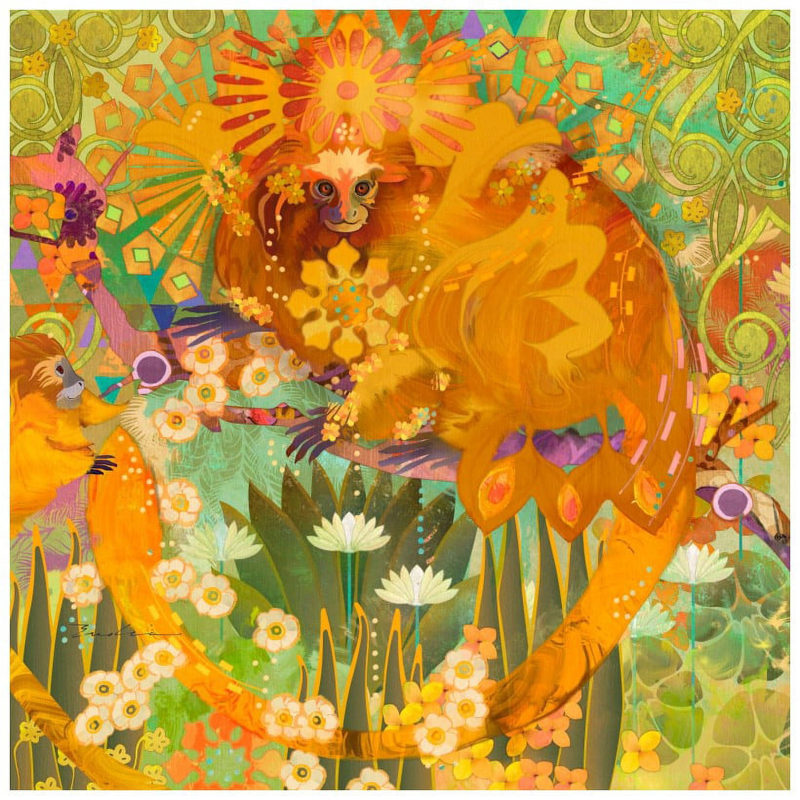 "Happy Golden Lion Tamarins" Painting Print on Wrapped Canvas
