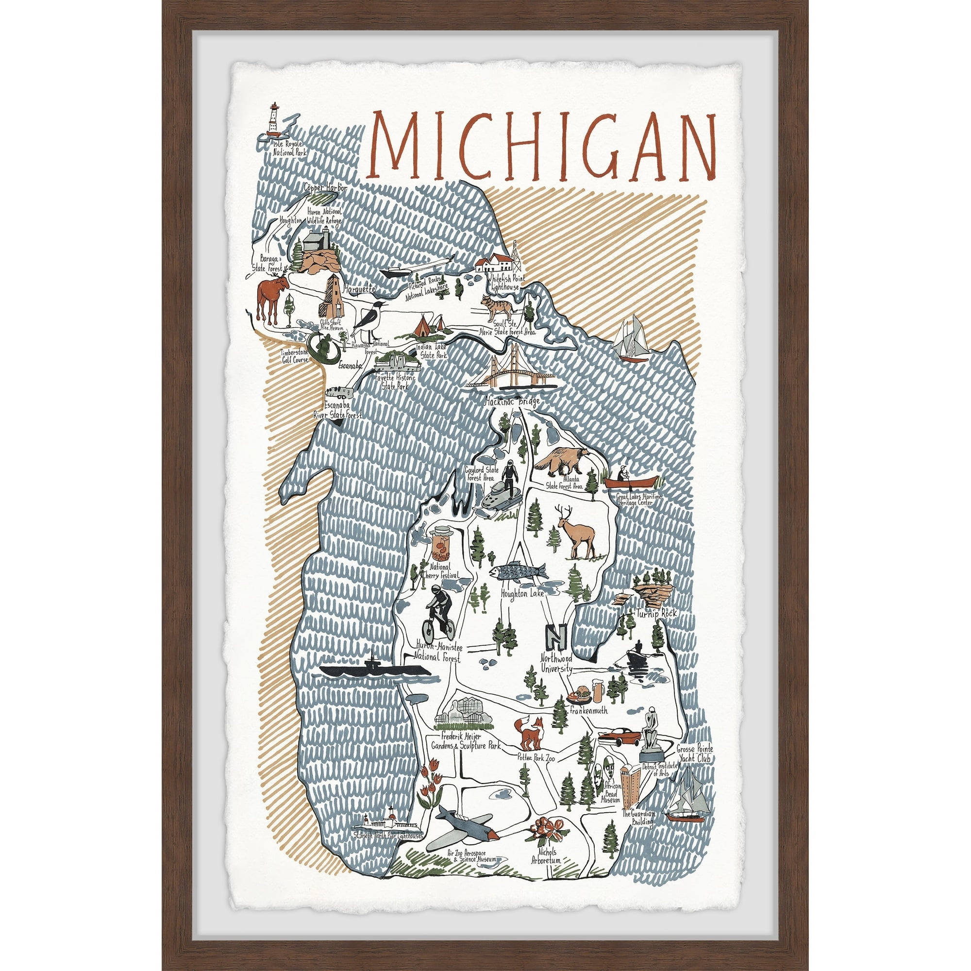 Marmont Hill Michigan Illustrated Map Framed Wall Art