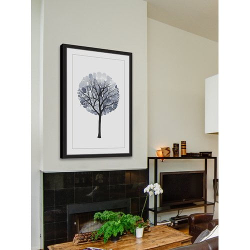 Midnight Elm Blue Tree Print on Canvas with Black Frame