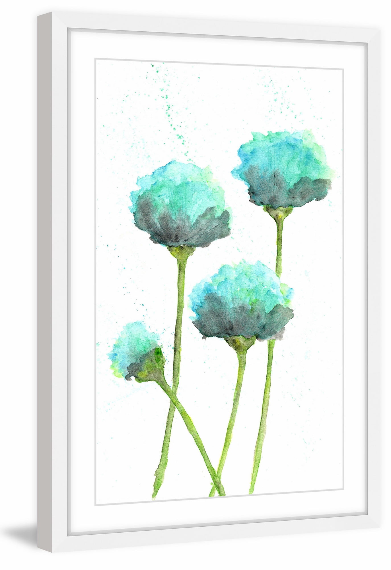 Marmont Hill "Mint Blue Poppies" by Thimble Sparrow Framed Painting Print