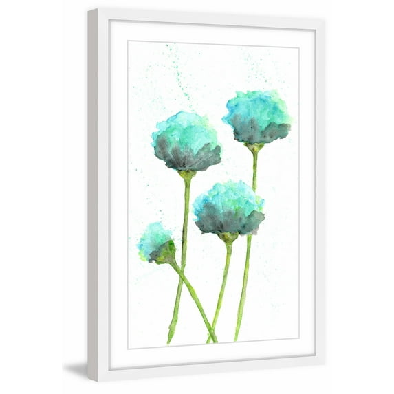 Marmont Hill "Mint Blue Poppies" by Thimble Sparrow Framed Painting Print
