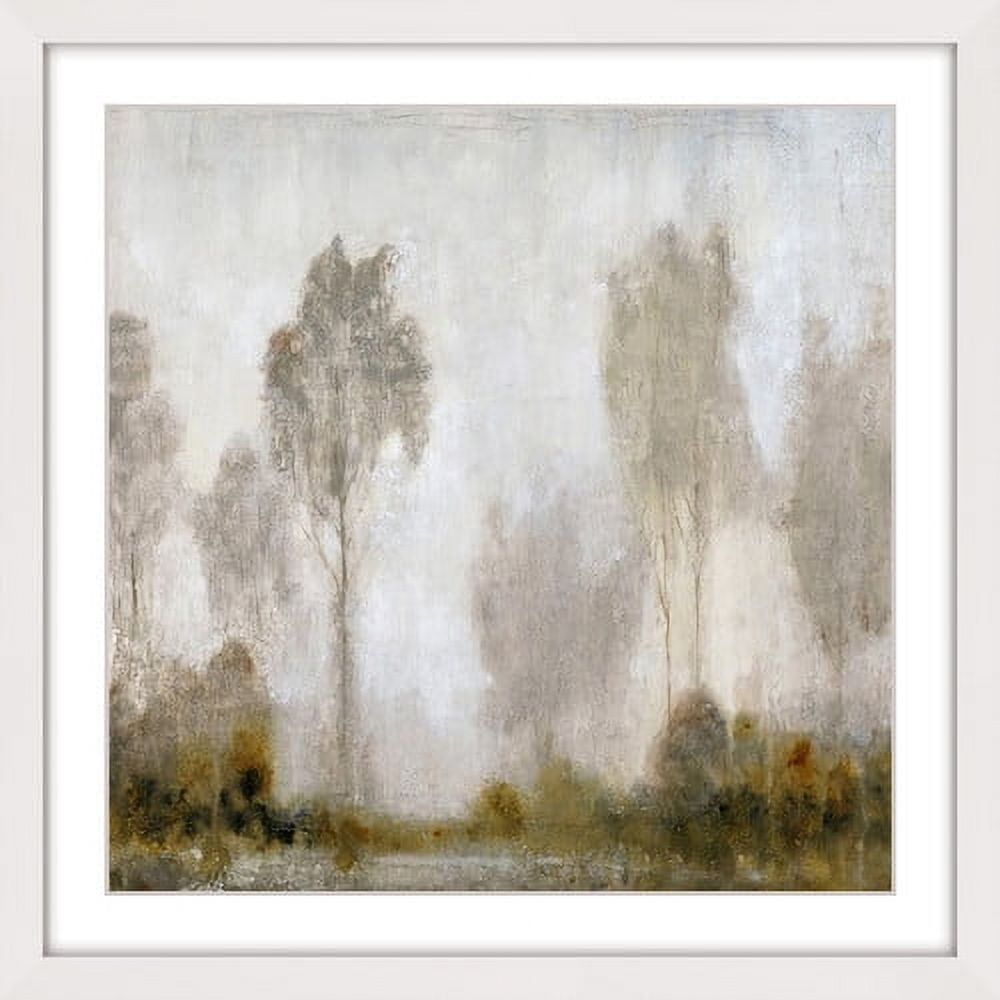 Misty Marsh Landscape Print on Canvas with White Frame