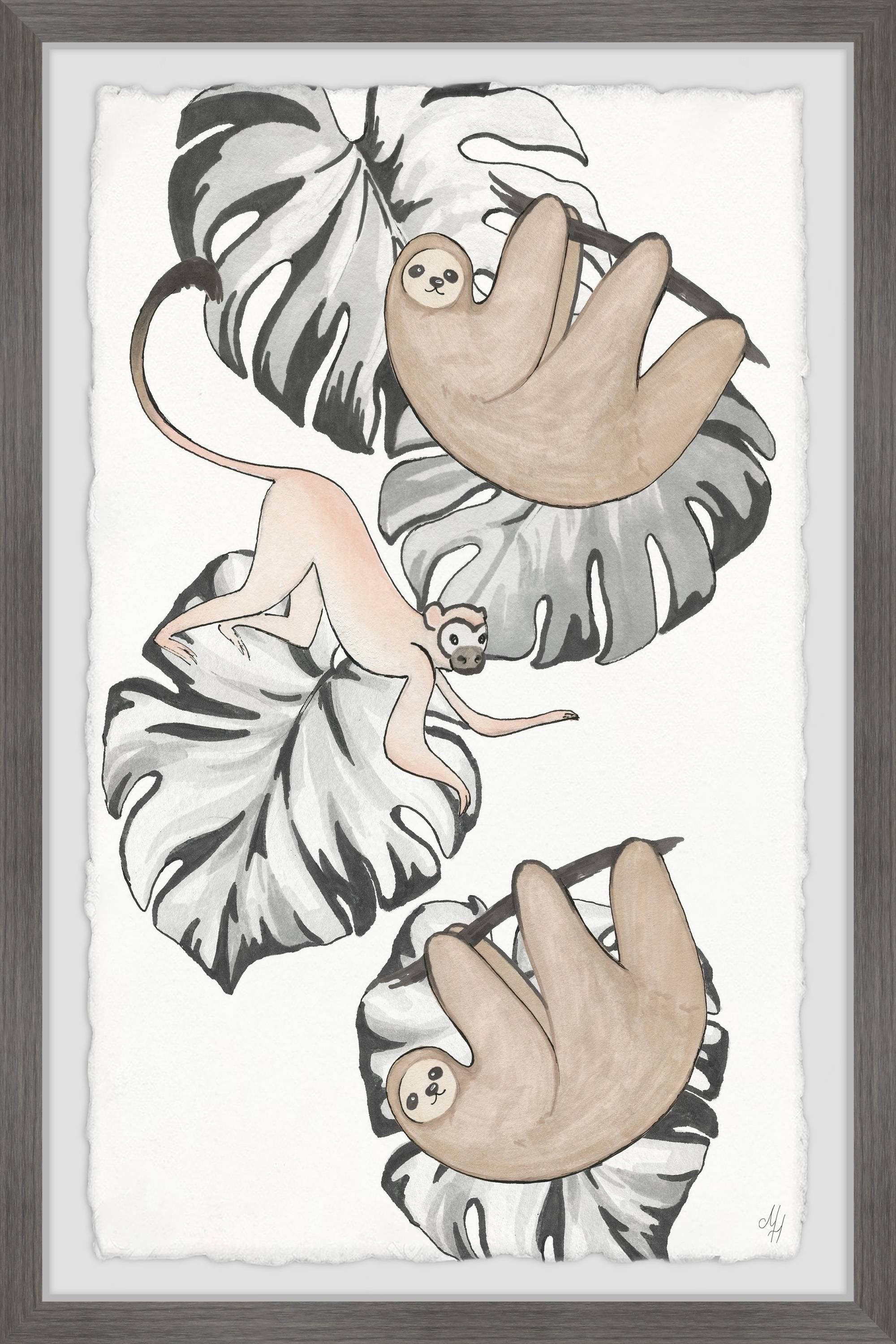 Marmont Hill Monkey and Sloths Palms Framed Wall Art