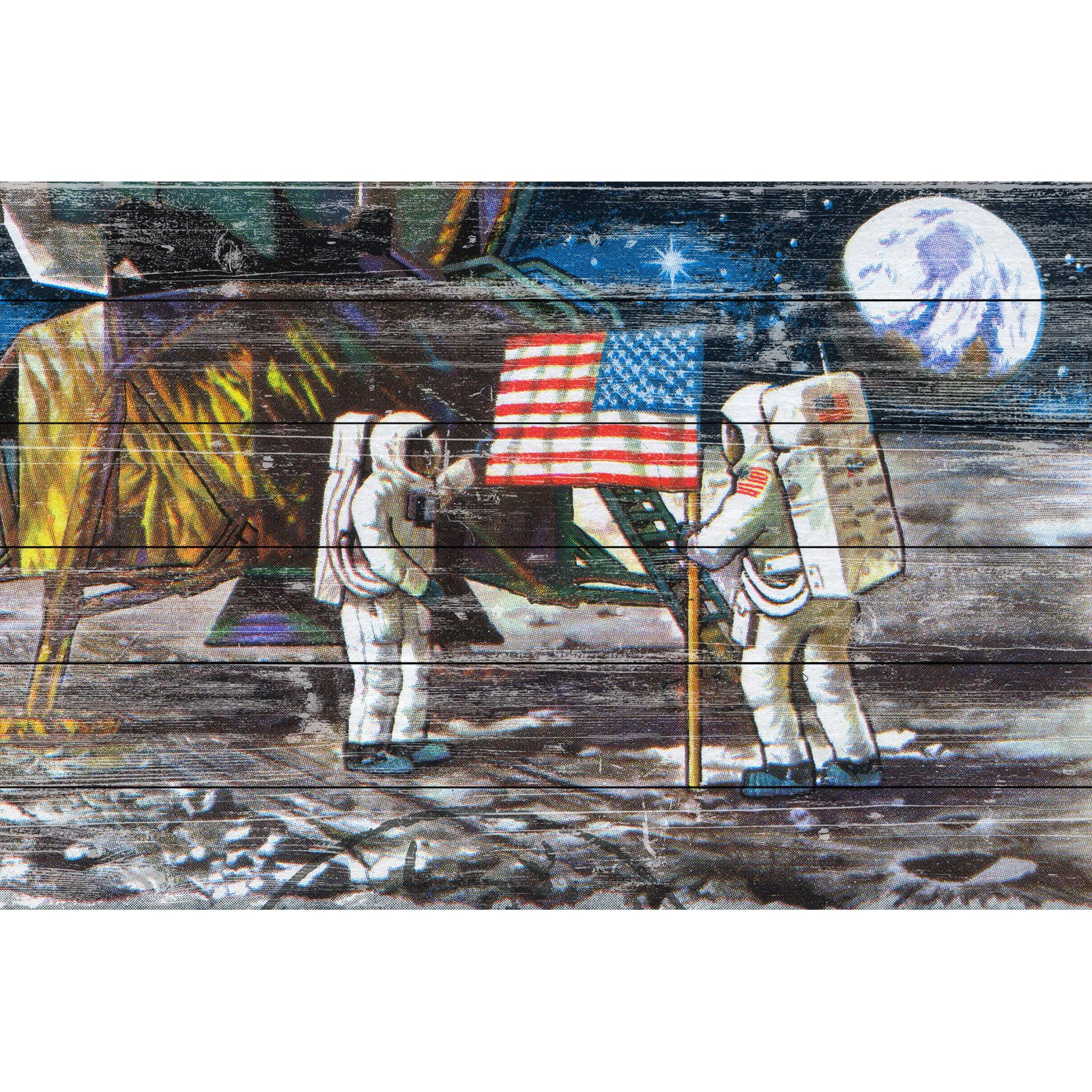 Marmont Hill - "Moon Landing" Painting Print on White Wood