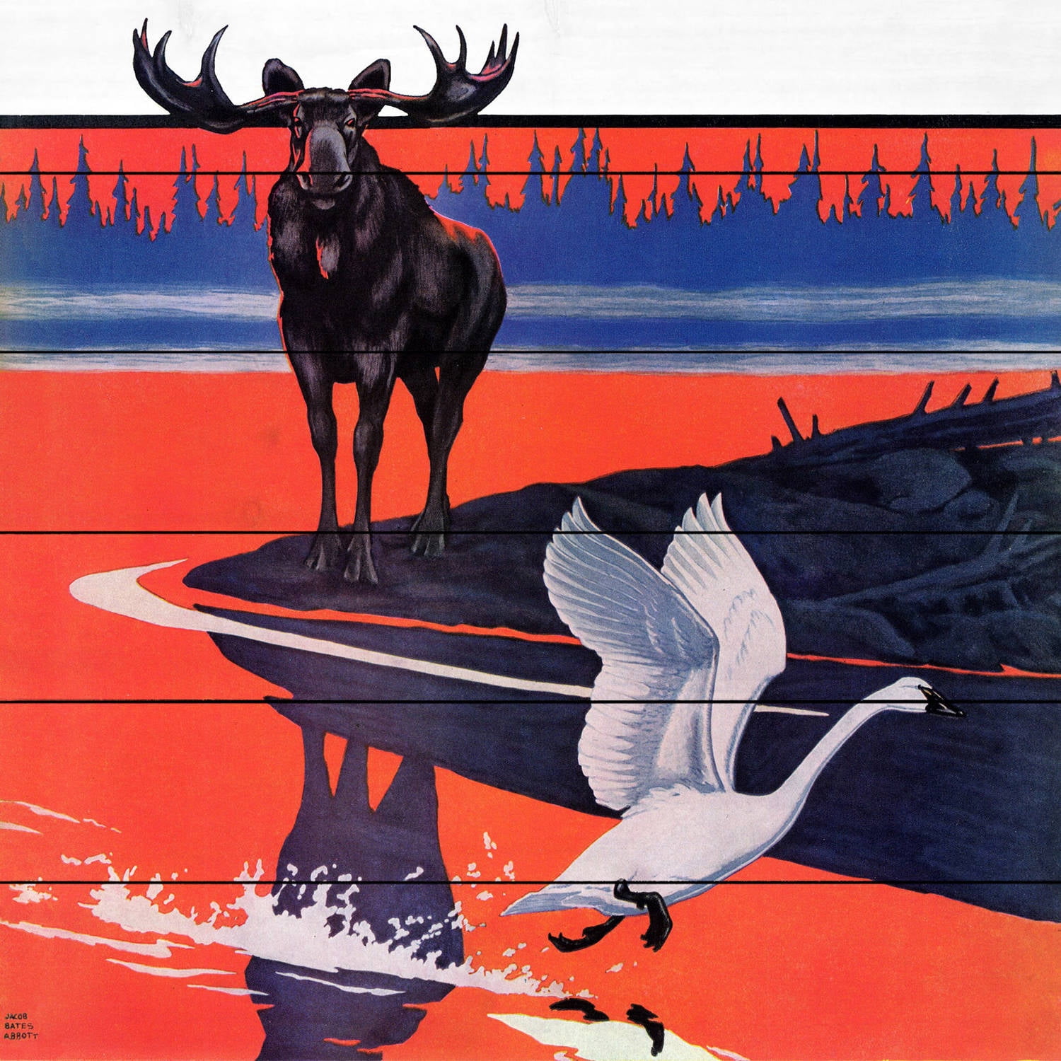 Marmont Hill "Moose Reflection" Painting Print on White Wood