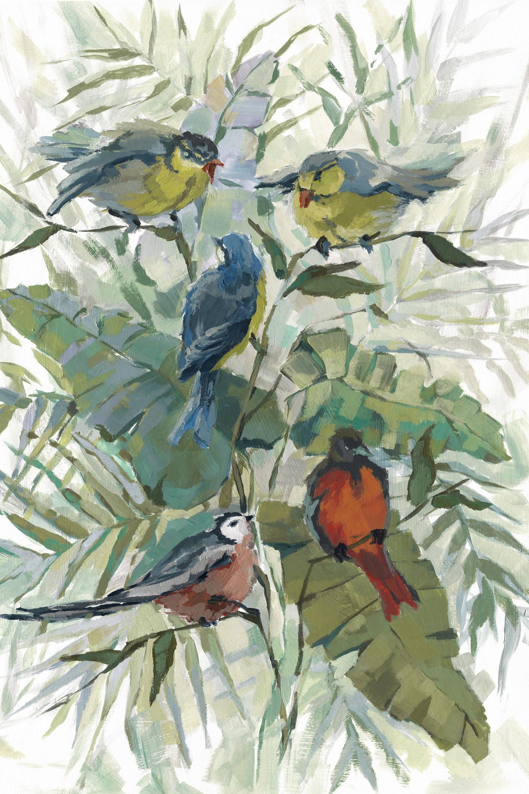 Morning Birds Green and Red Canvas Wall Art