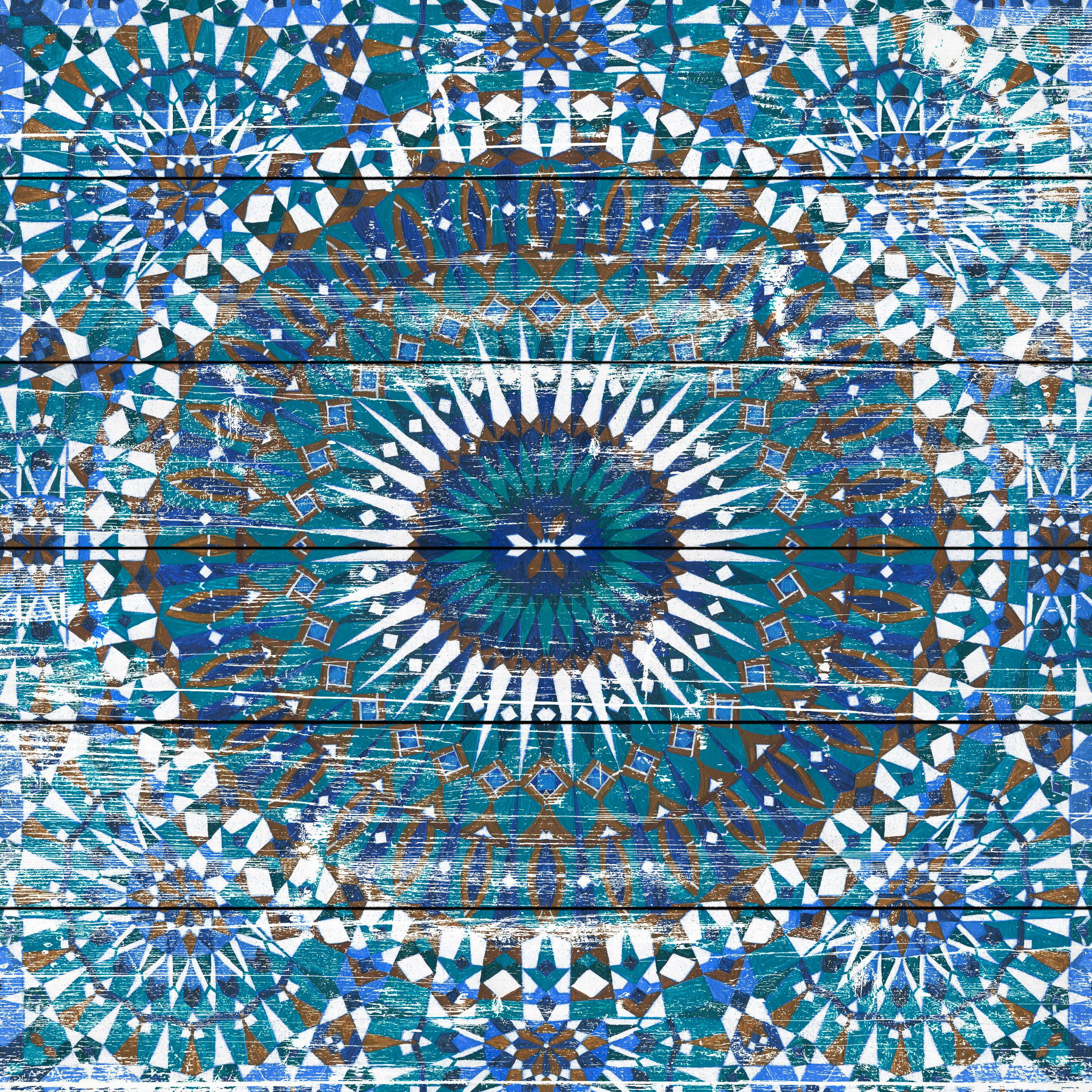 Marmont Hill Morrocan Blue White Wood Wall Art, 24" x 24"