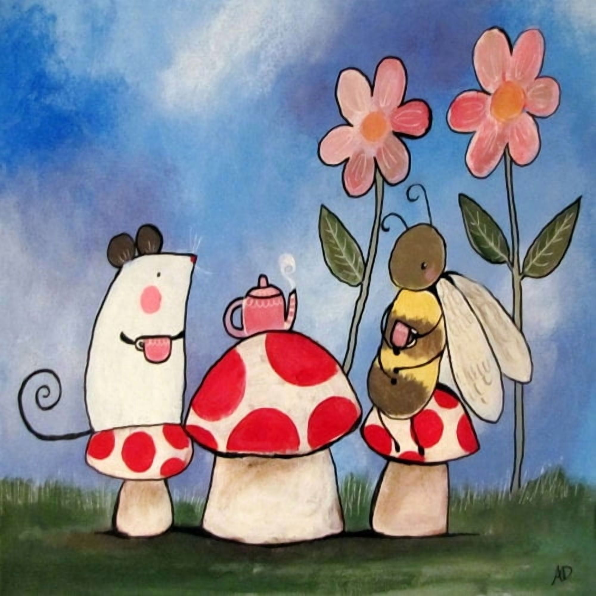 Marmont Hill "Mushroom Tea Party" by Andrea Doss Painting Print on Wrapped Canvas