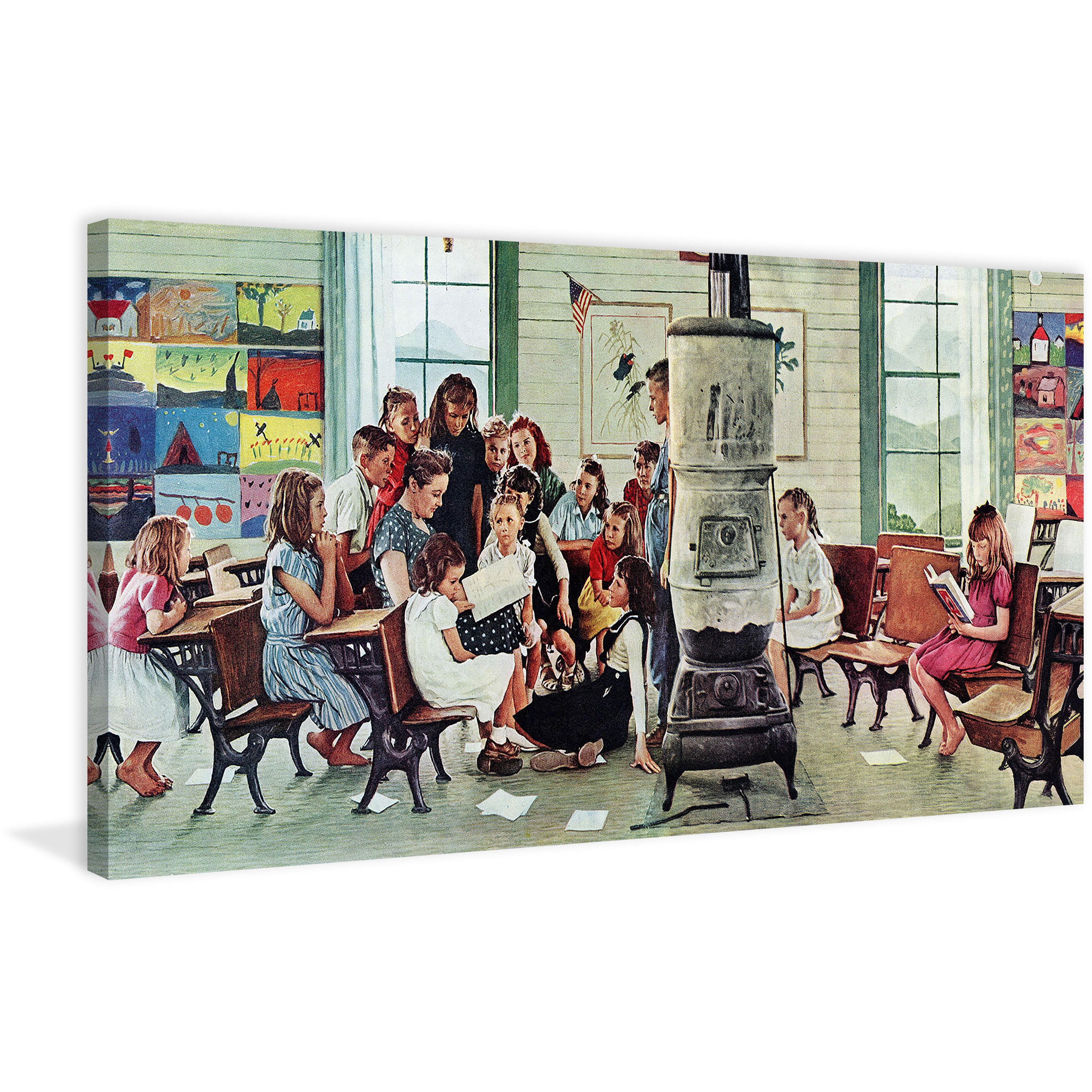 MARMONT HILL  - "Norman Rockwell Visits a Country School" by Norman Rockwell Painting Print on Canvas - Multi-Color 24 x 12