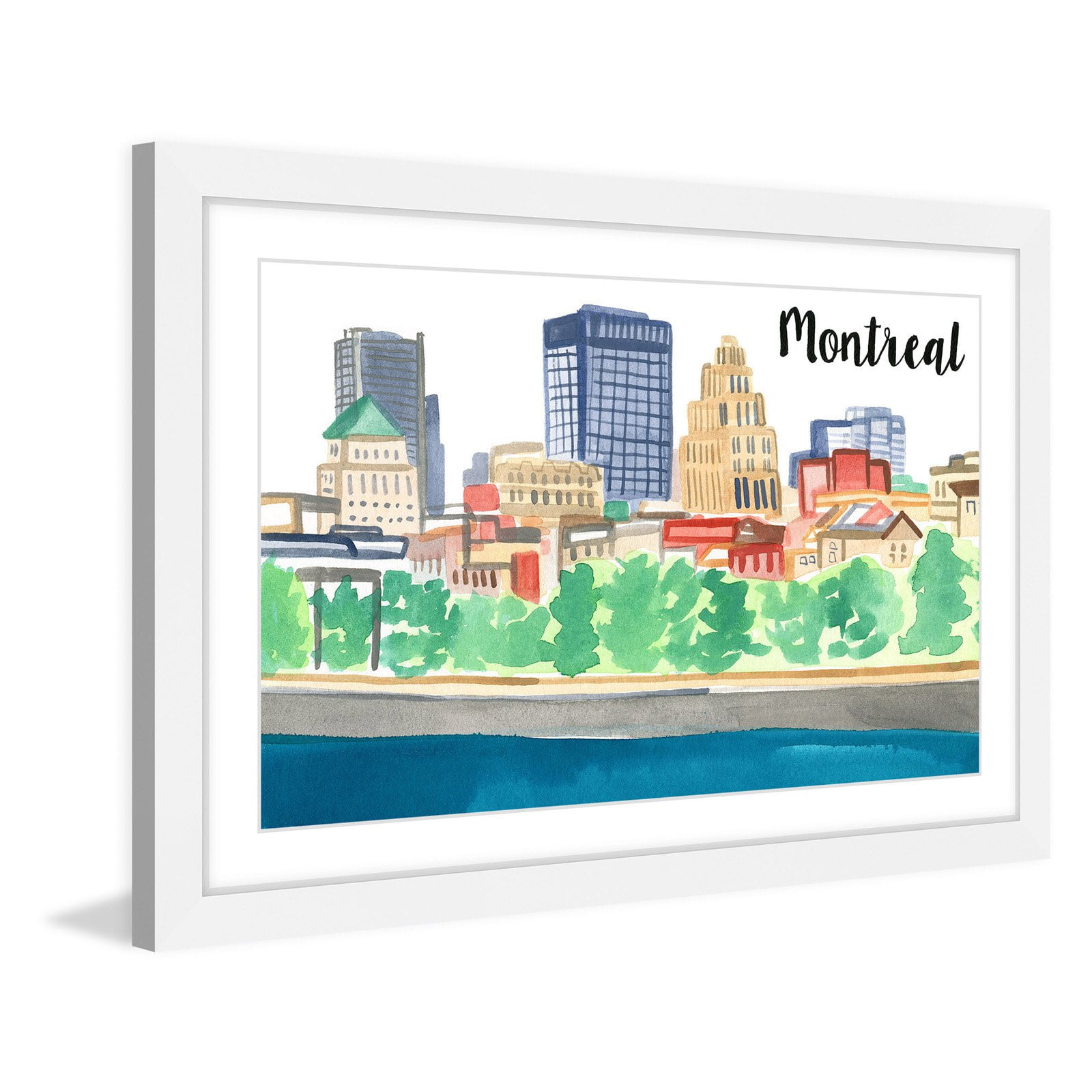 Old Montreal Cityscape Print on Canvas with White Frame