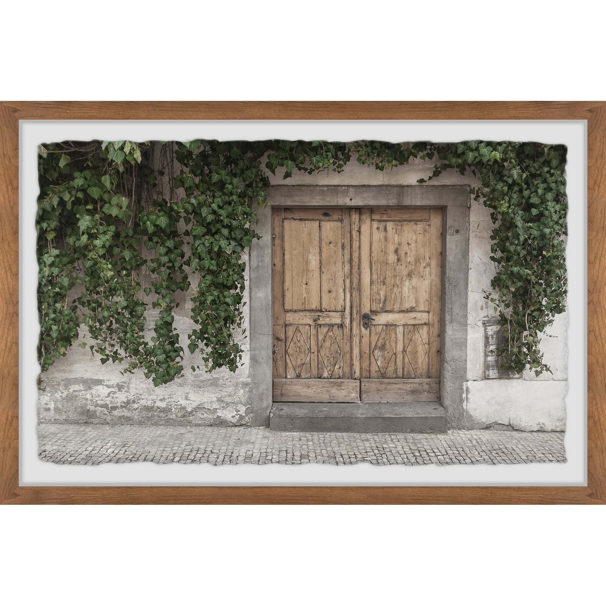 Rustic Wooden Door Framed Landscape Print with Greenery, 24 x 16