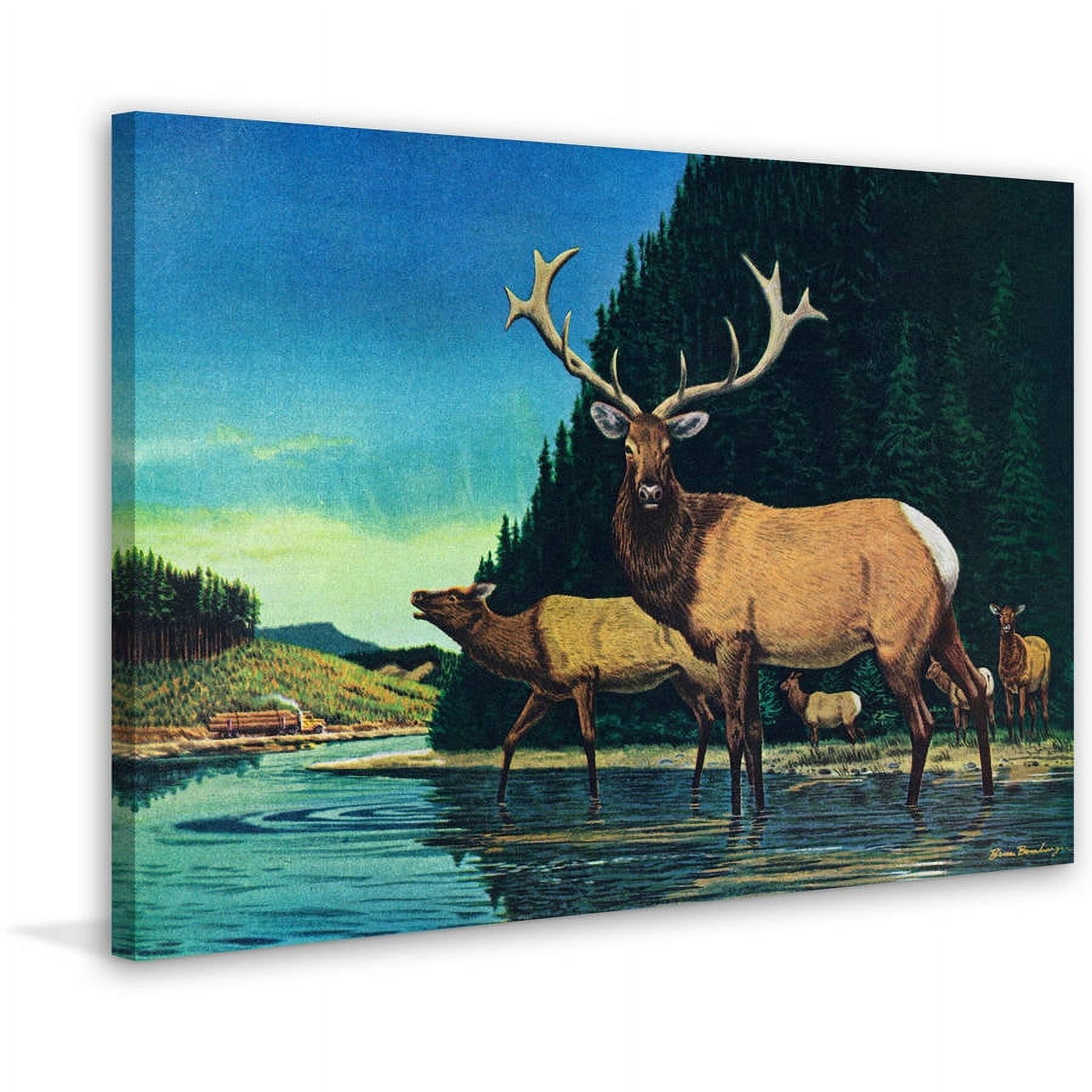 Marmont Hill "Olympic Elk" Painting Print on Wrapped Canvas
