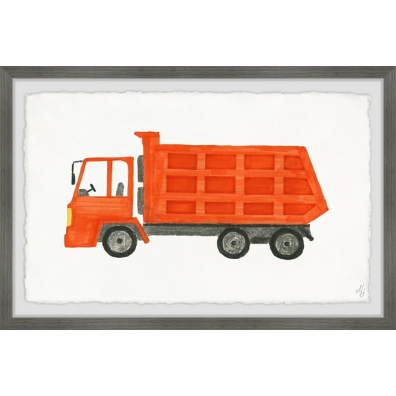 Marmont Hill Orange Dump Truck Framed Wall Art, 12.00" x 1.50"