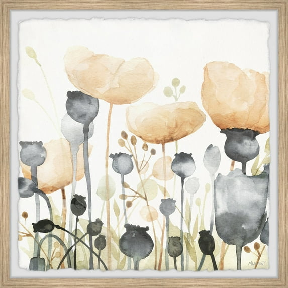 Marmont Hill Orange and Black Buds Framed Wall Art, 18" x 18"