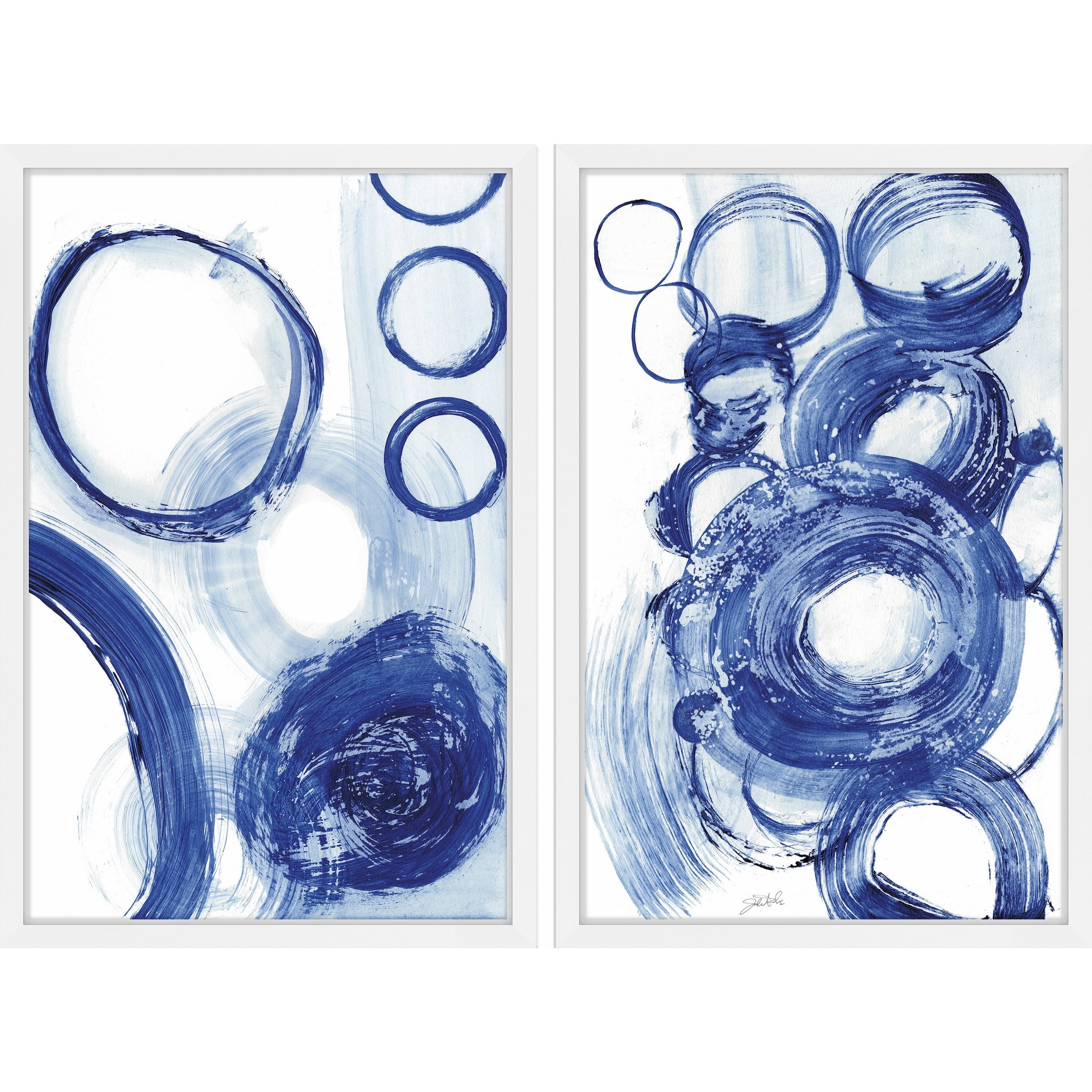 Marmont Hill Painted Blue Circles Diptych 18-Inch x 24-Inch Framed Wall Art
