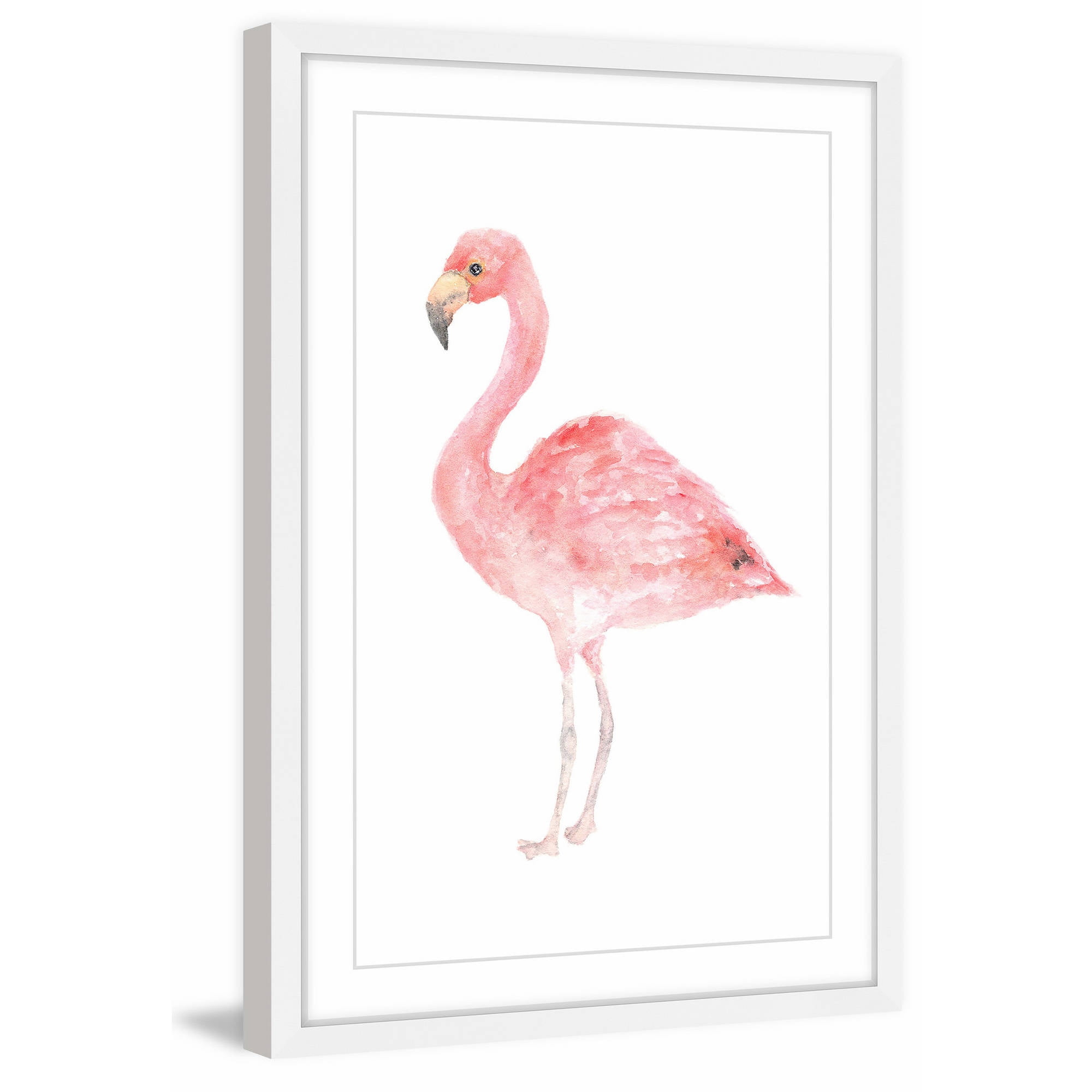 Large Pink Flamingo Canvas Print with White Frame