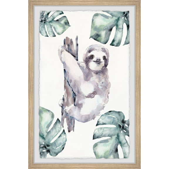 Marmont Hill Palms And Sloth Framed Wall Art, 8.00" x 1.50"
