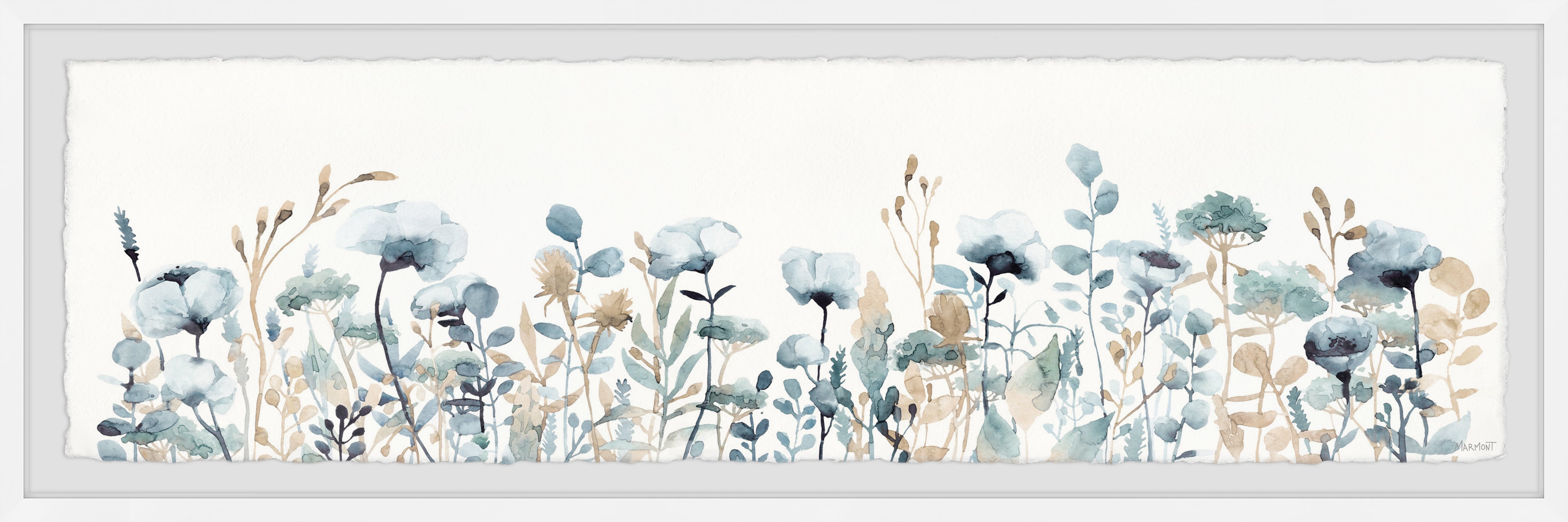 Panoramic Floral Landscape Print with White Frame