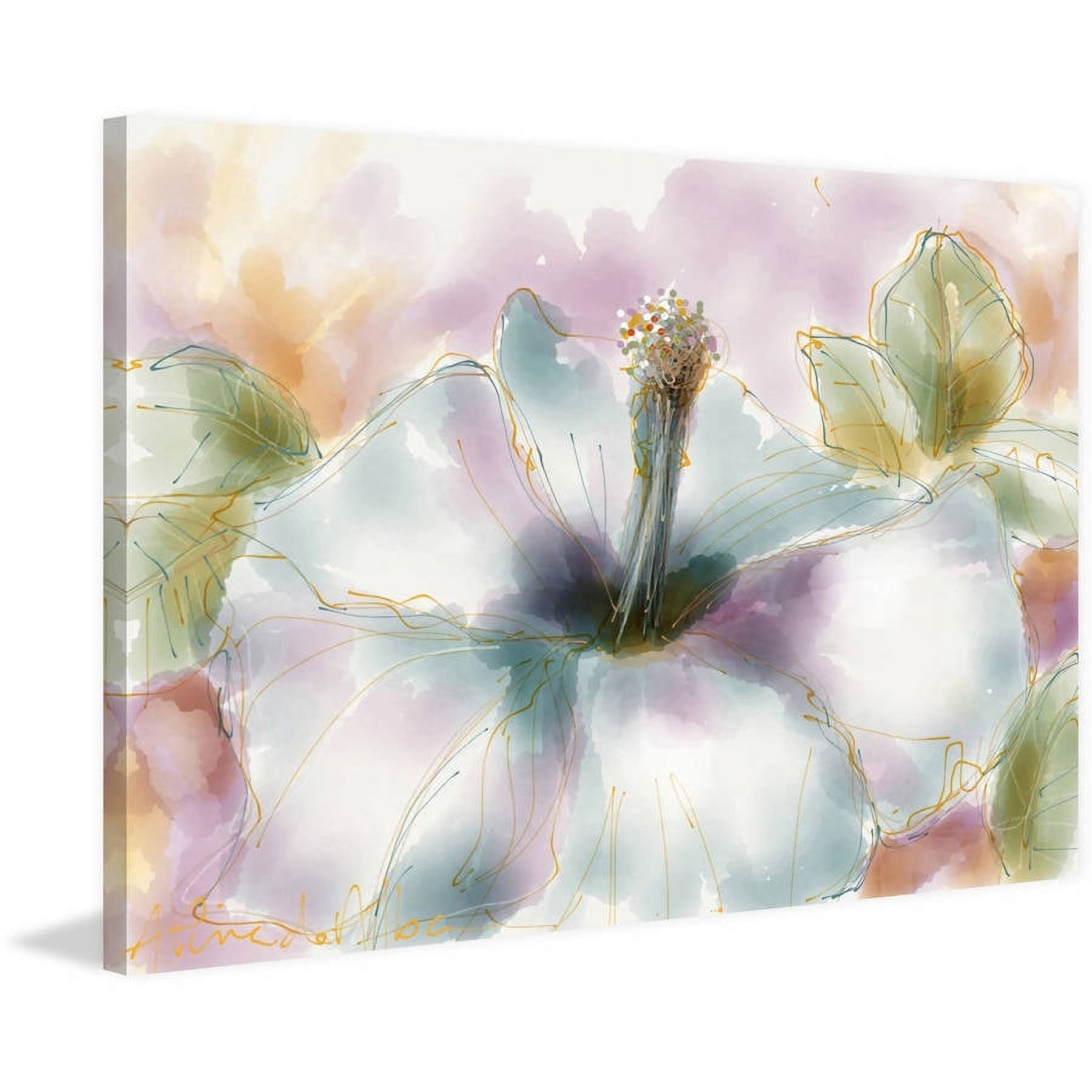 Arthur Pina White Canvas Pastel Hibiscus Art Print