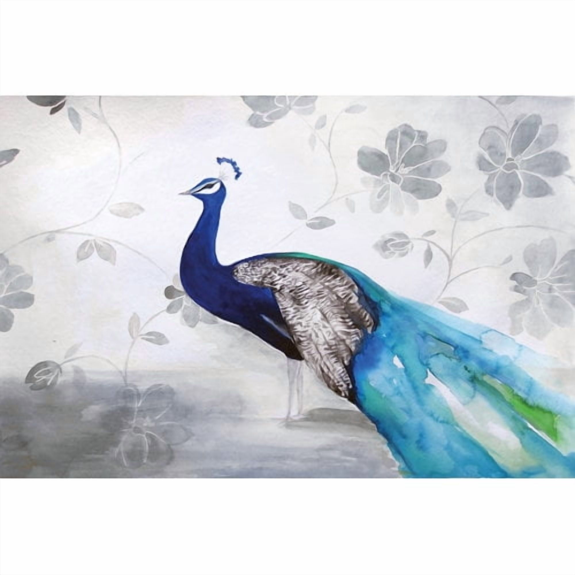 Marmont Hill "Peacock Fable Cool" by Christine Lindstrom Painting Print on Wrapped Canvas
