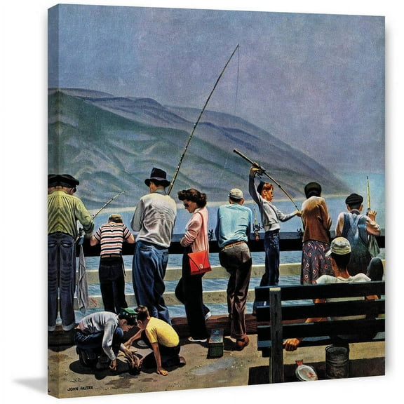 Marmont Hill "Pier Fishing" by John Falter Painting Print on Canvas