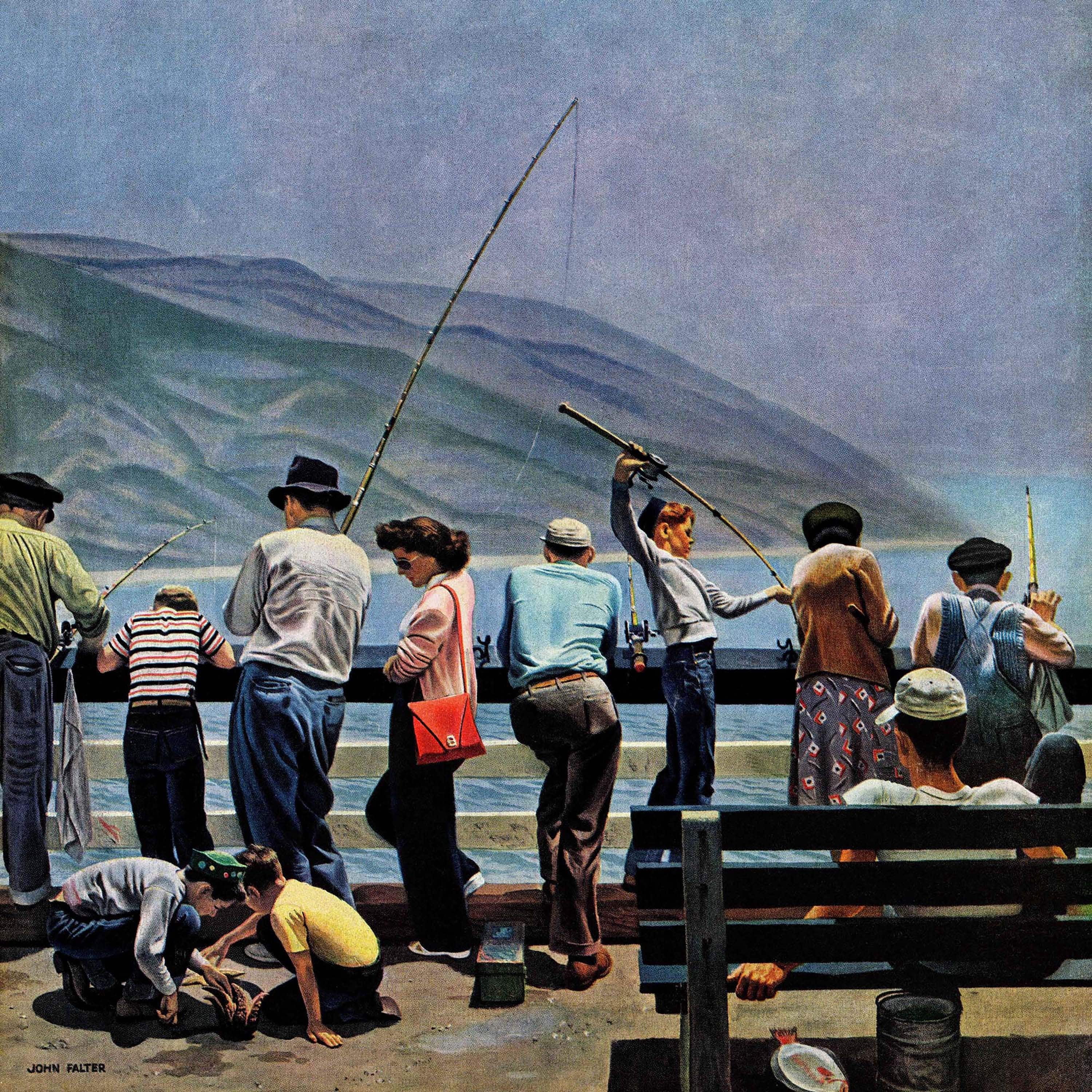 Marmont Hill Pier Fishing by John Falter Painting Print on Wrapped Canvas