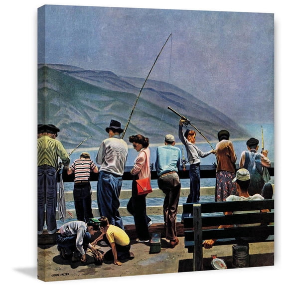 Marmont Hill "Pier Fishing" by John Falter Painting Print on Canvas