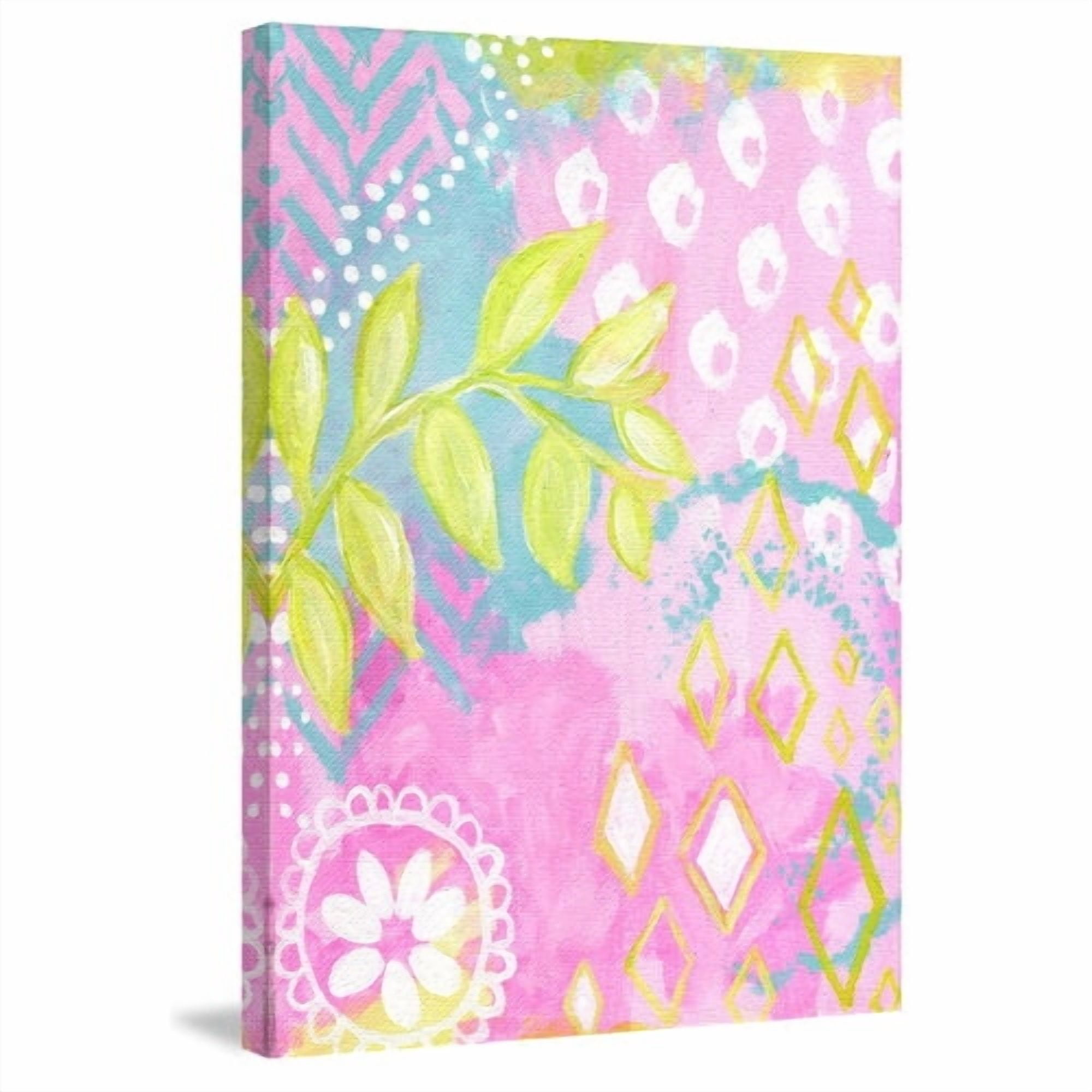 Marmont Hill "Pink Abstract Leaves" by Jill Lambert Painting Print on Wrapped Canvas