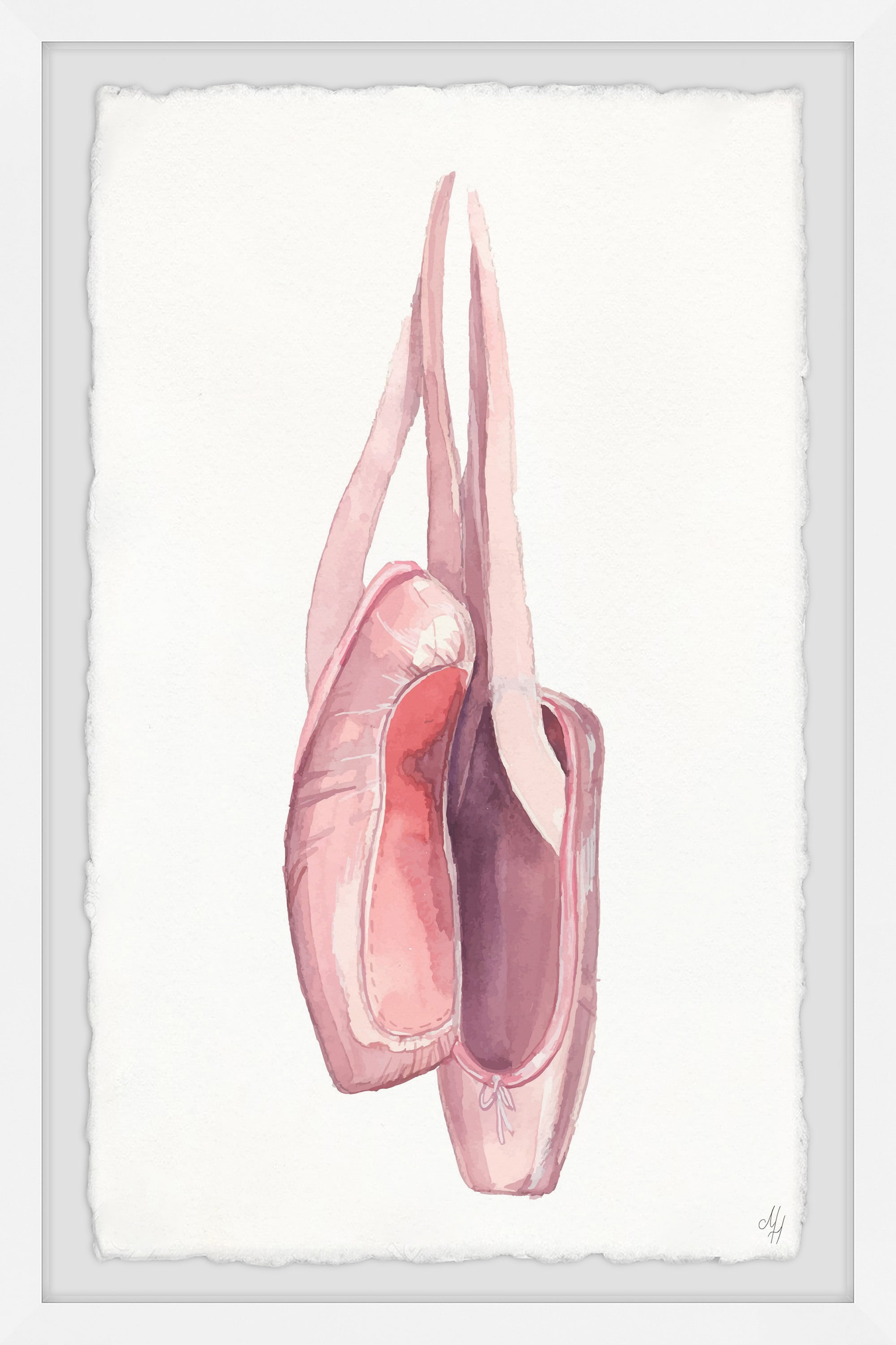 Marmont Hill Pink Ballet Shoes Framed Wall Art, 12.00" x 1.50"