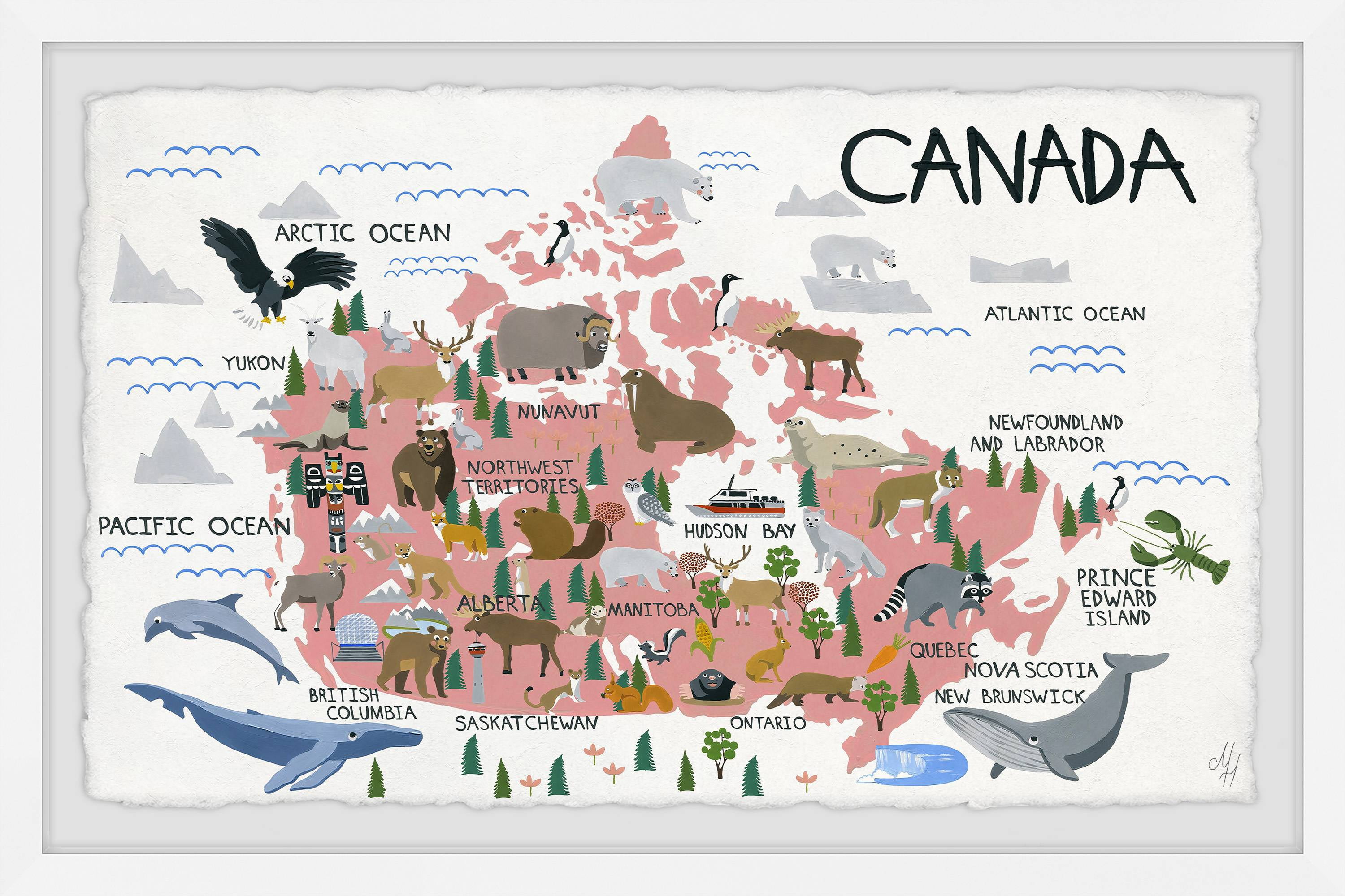 Marmont Hill Pink Canadian Map Framed Wall Art