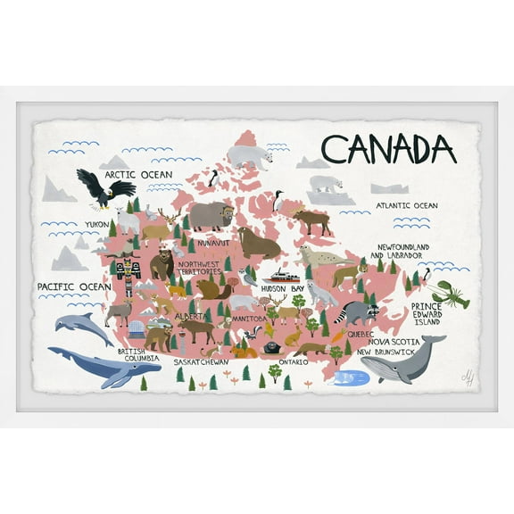 Marmont Hill Pink Canadian Map Framed Wall Art