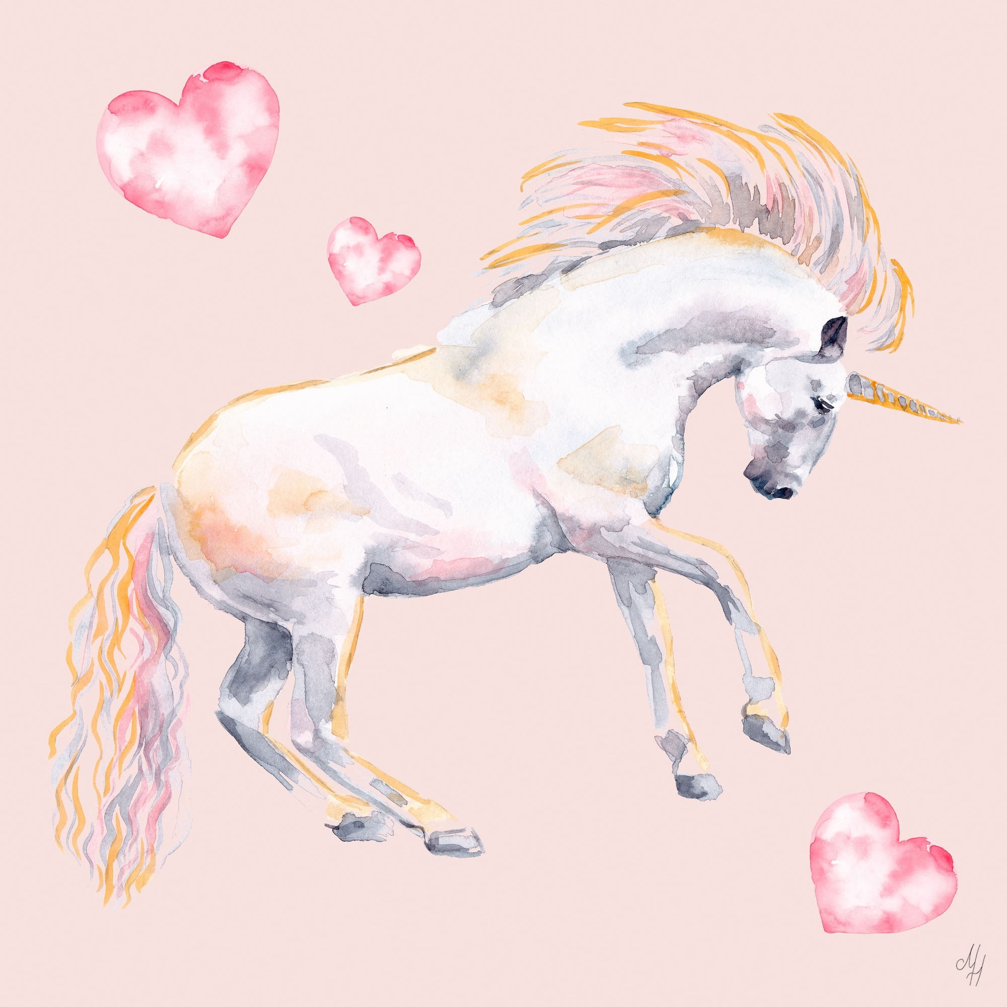 Marmont Hill Pink Dancing Unicorn Canvas Wall Art
