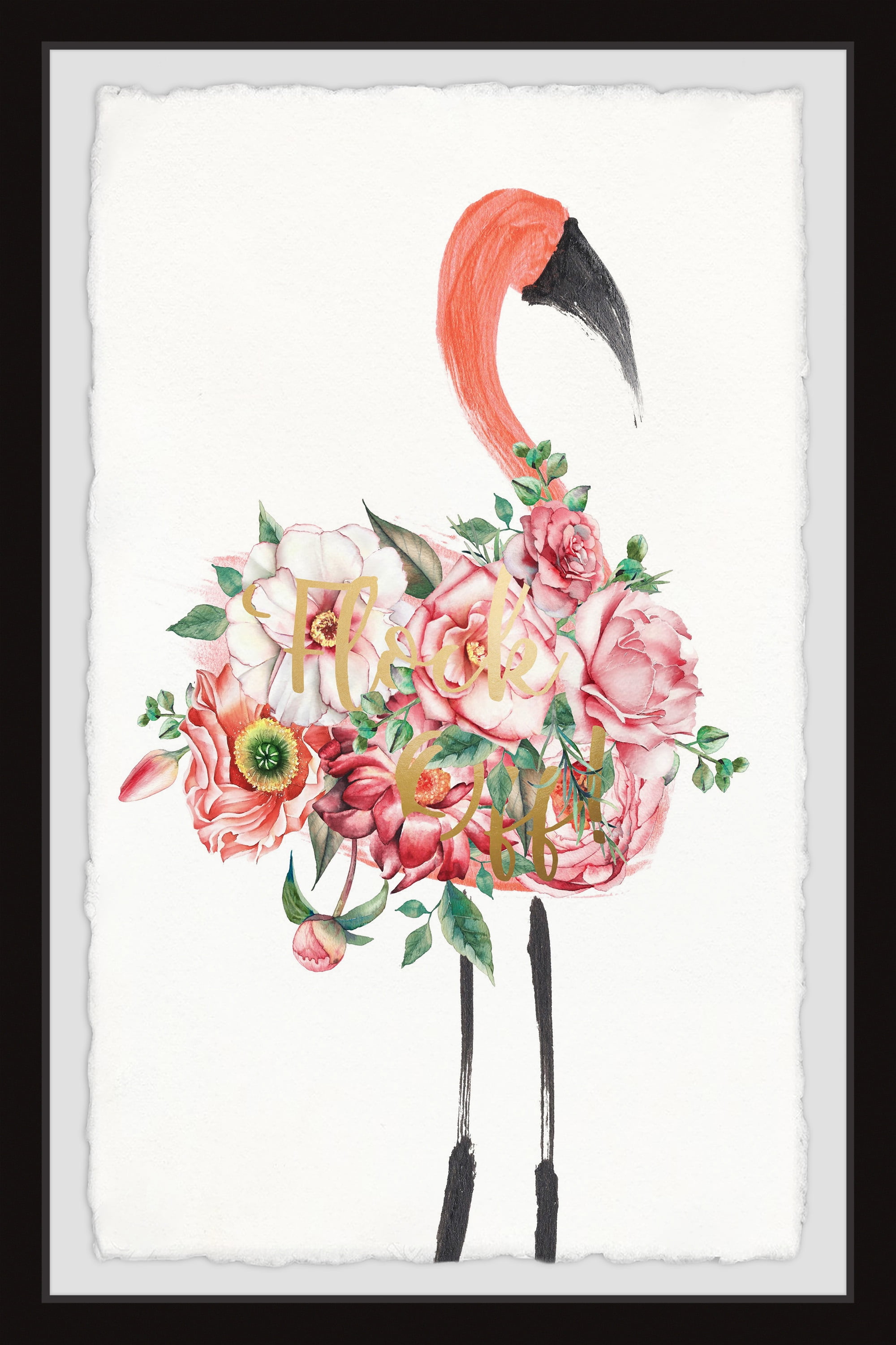 Floral Pink Flamingo Canvas Print with Black Frame