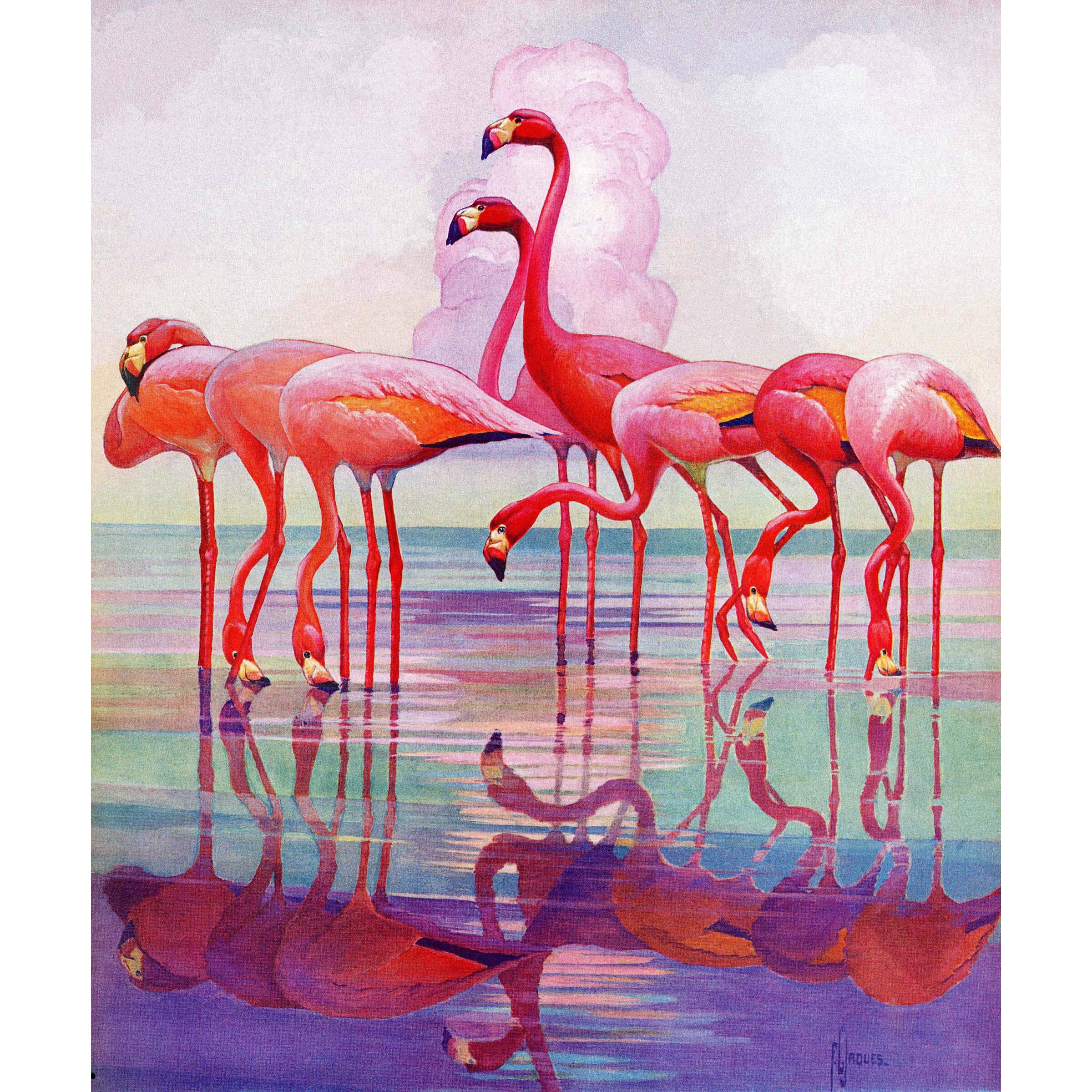 Large Pink Flamingos Canvas Art with Wooden Frame