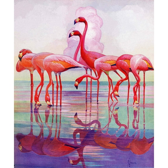 Marmont Hill "Pink Flamingos" by Francis Lee Jaques Painting Print on Canvas