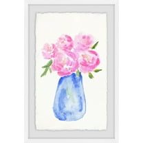 Marmont Hill Pink Flowers Blue Vase Framed Painting Print