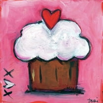 Marmont Hill "Pink Heart Cupcake" by Tori Campisi Painting Print on Canvas