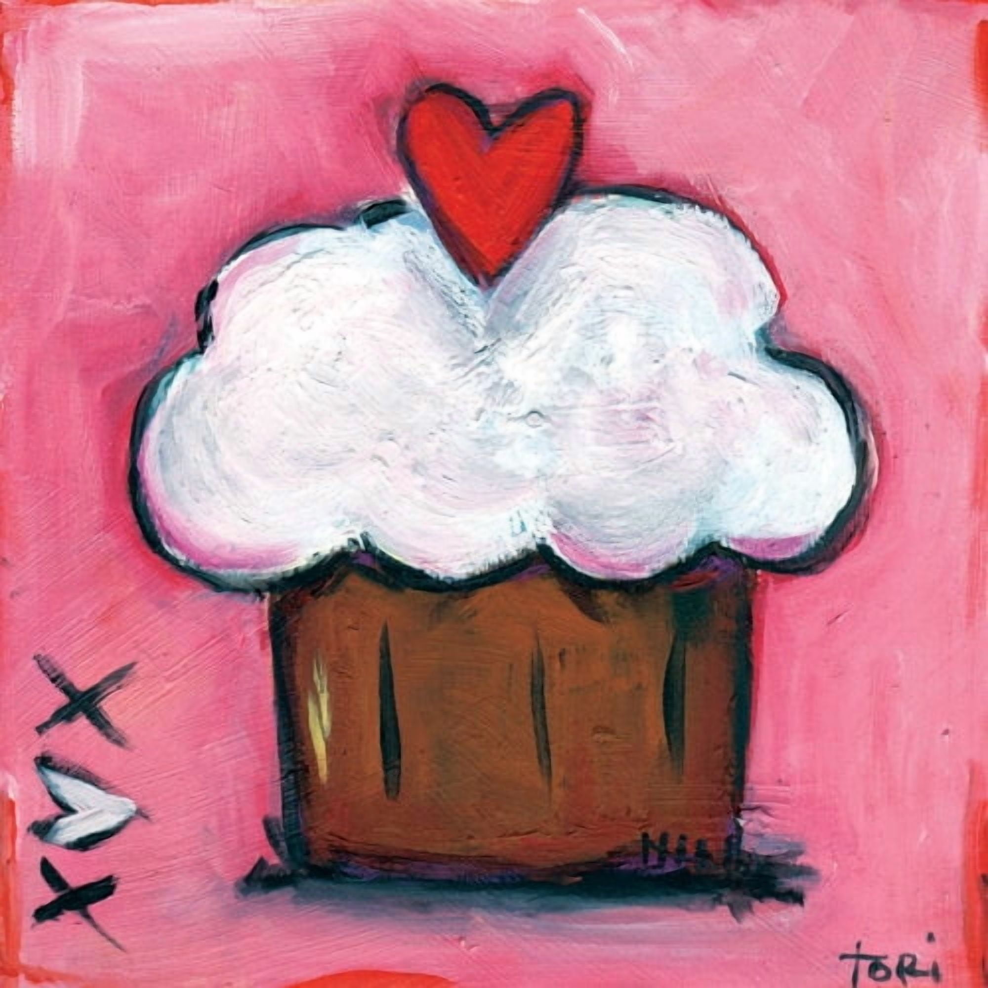 Marmont Hill "Pink Heart Cupcake" by Tori Campisi Painting Print on Canvas