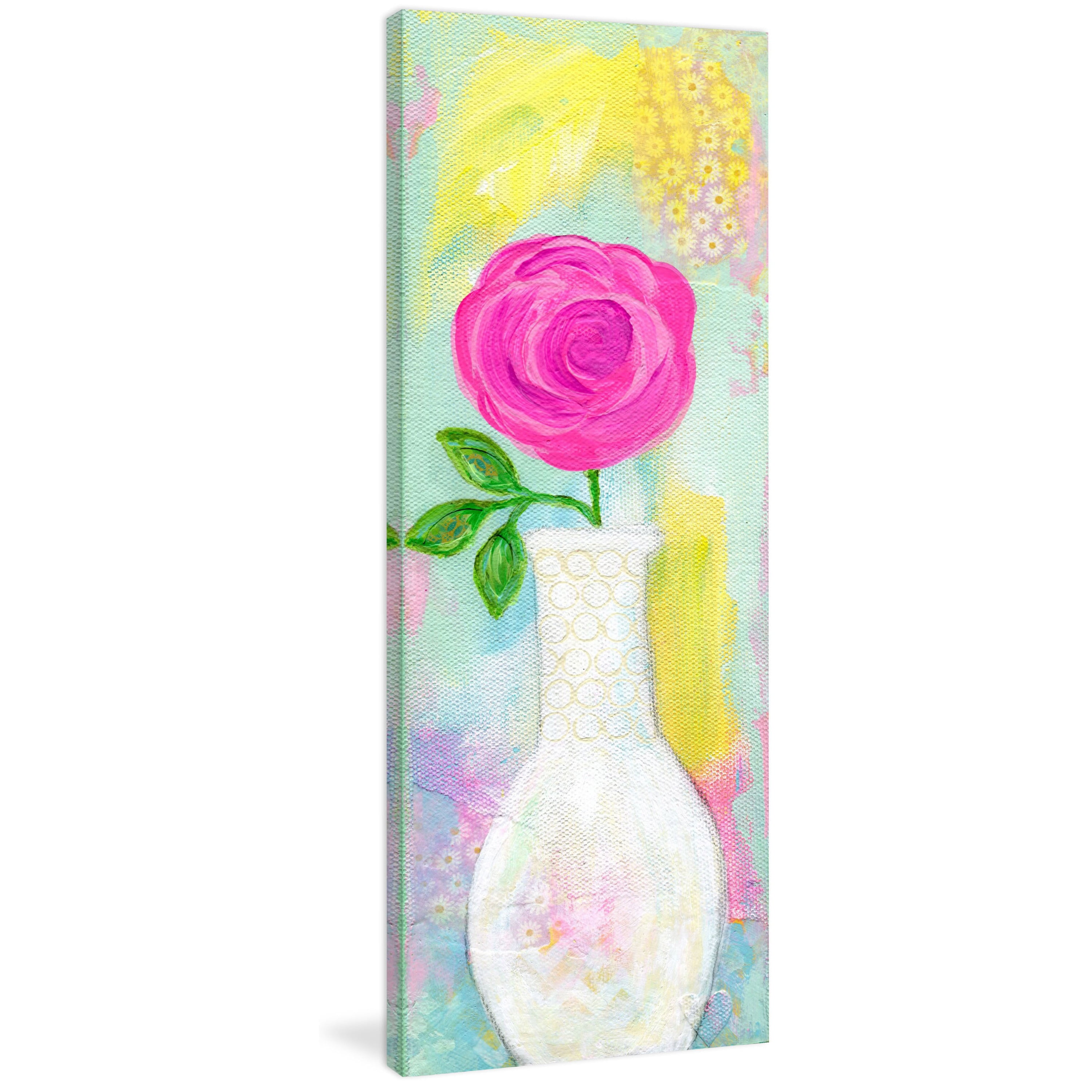 Marmont Hill "Pink Rose in Vase" by Jill Lambert Painting Print on Wrapped Canvas