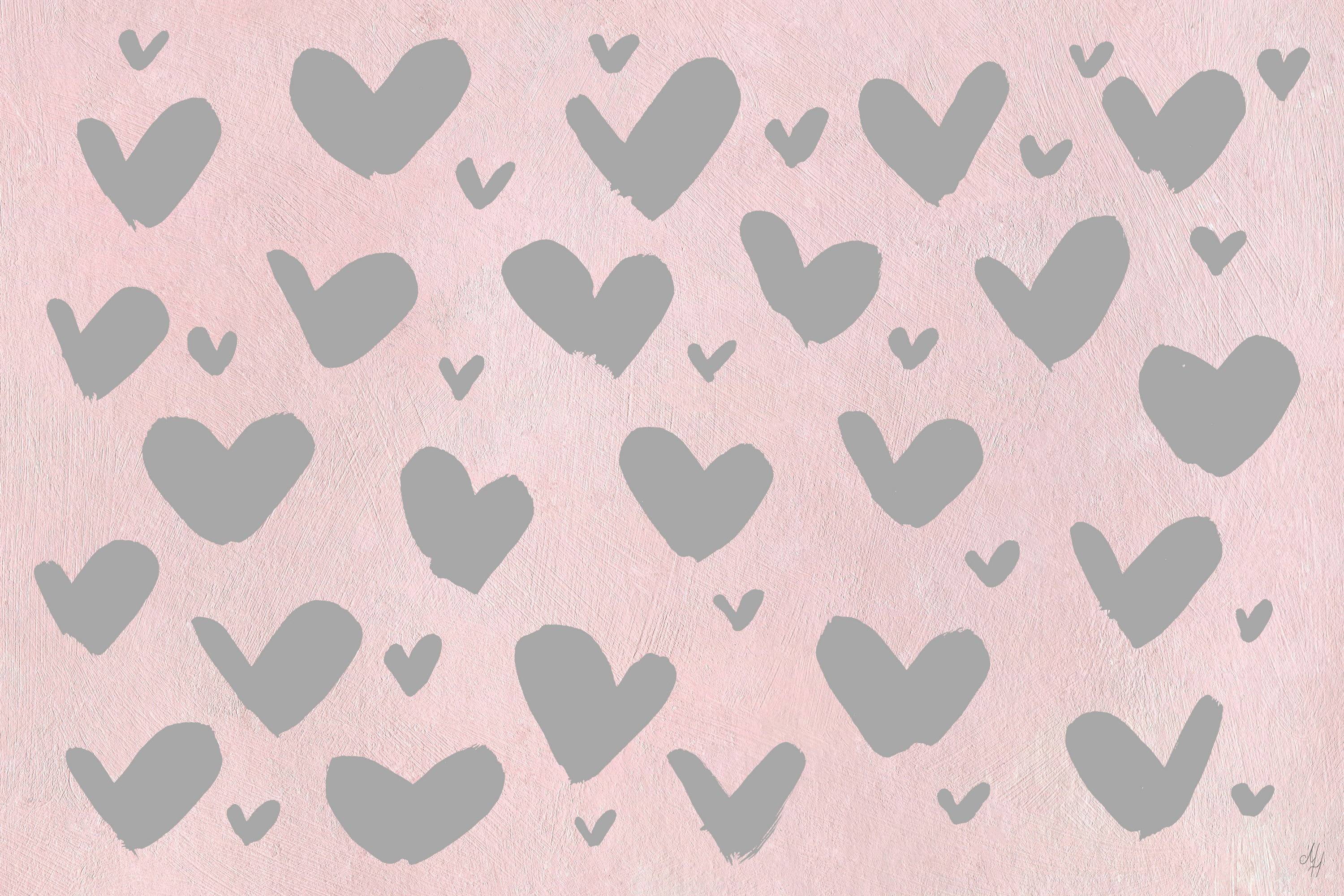 Marmont Hill Pink and Gray Hearts Canvas Wall Art