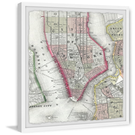 Marmont Hill Plan of NY Framed Wall Art, 12" x 12"