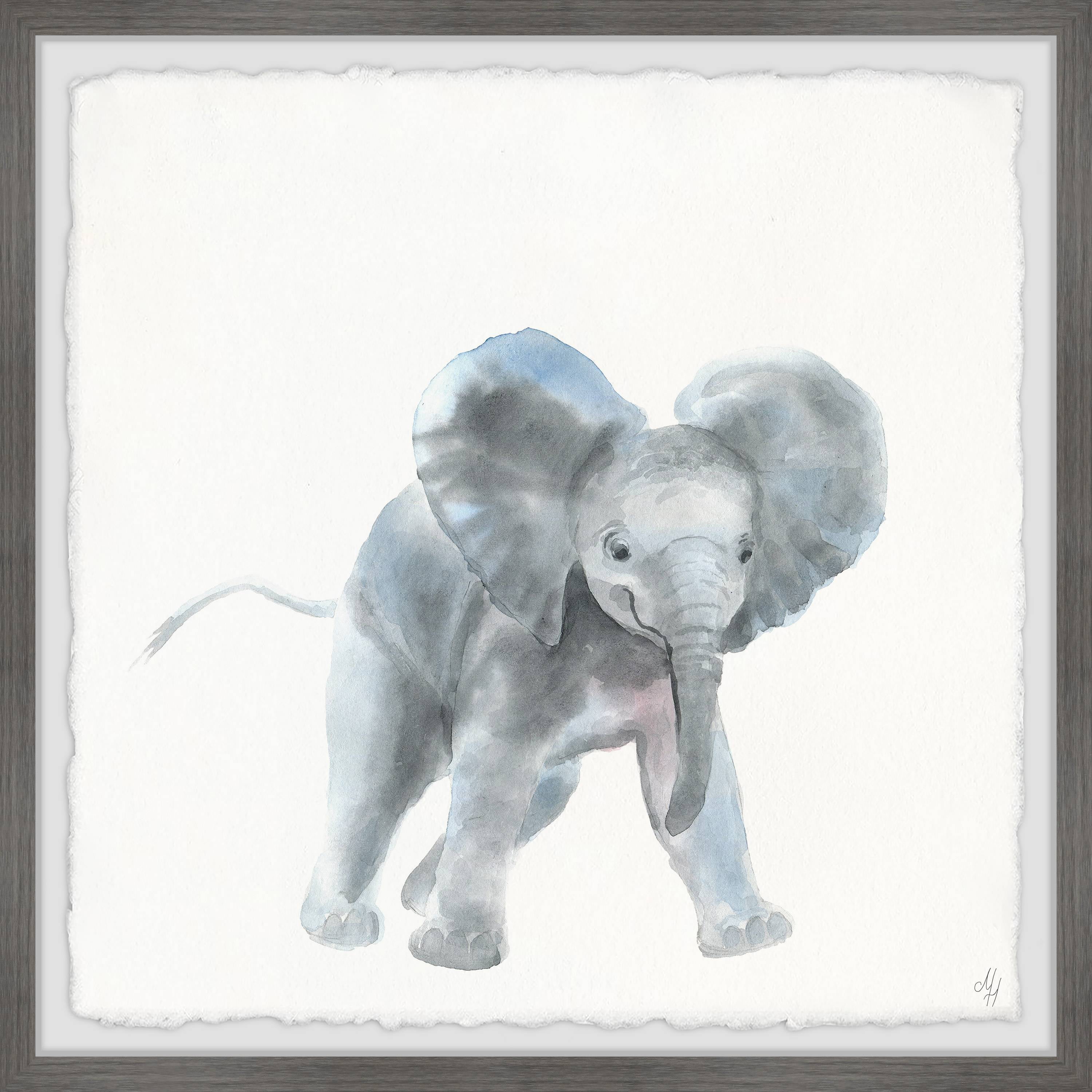 Marmont Hill Playful Elephant Framed Wall Art, 18.00" x 1.50"