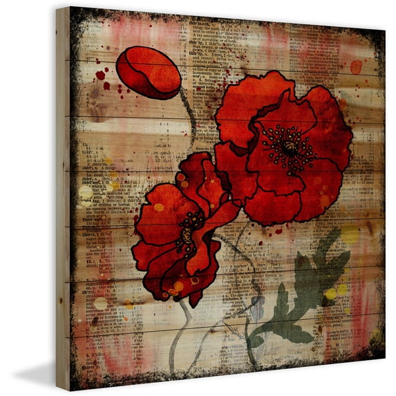 Marmont Hill "Poppy Talk 2" by Vicki Butler Painting Print on Natural Pine Wood