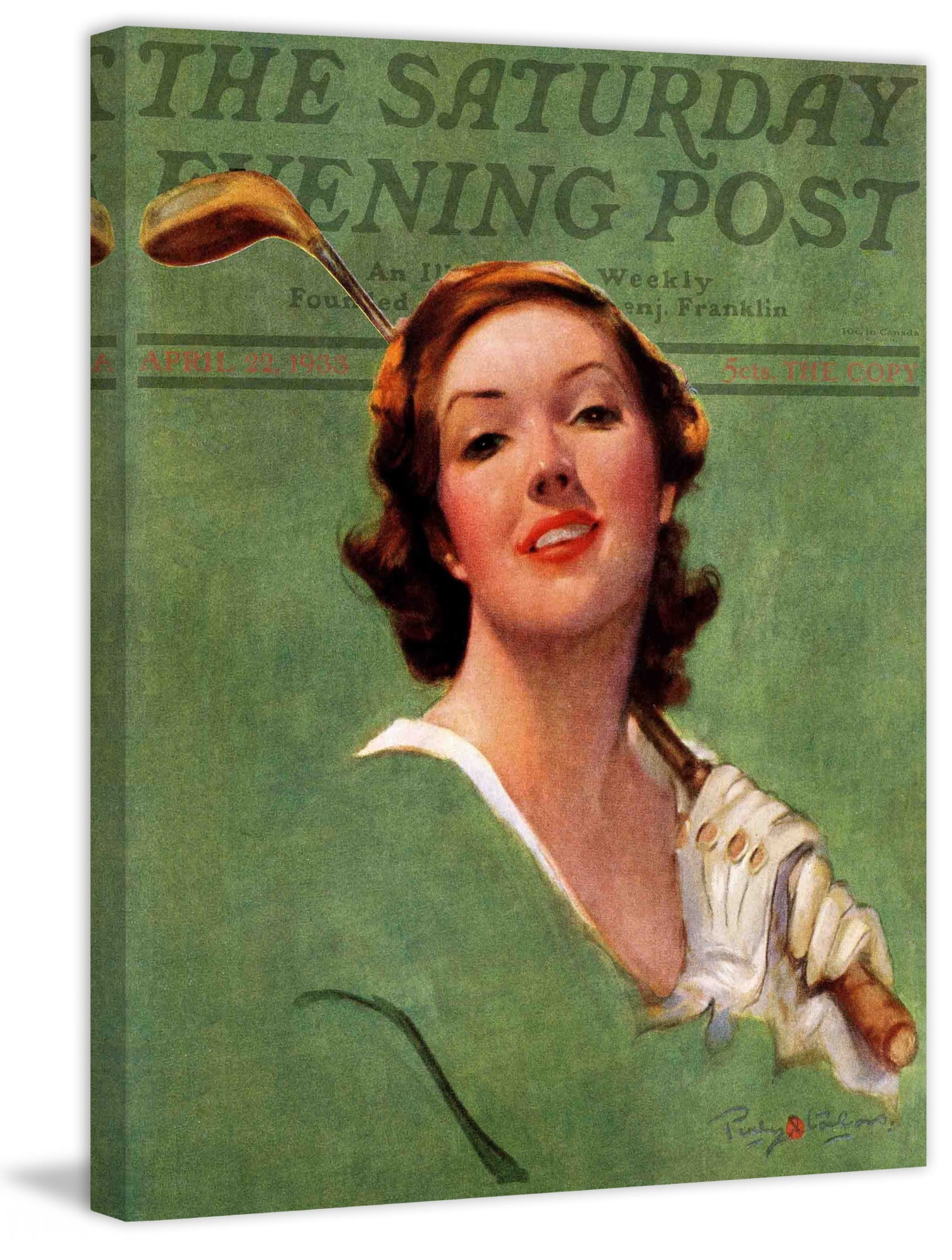 Marmont Hill Portrait of Lady Golfer by Penrhyn Stanlaws Painting Print on Canvas