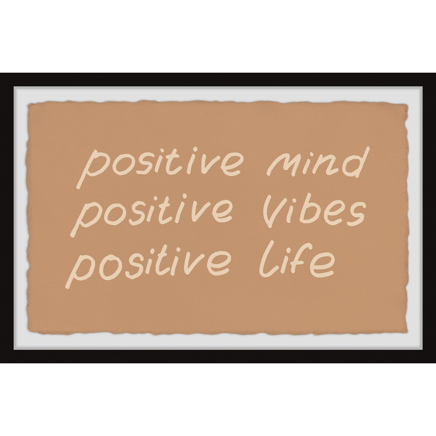 Positive Mind Beige and White Framed Textual Art Print