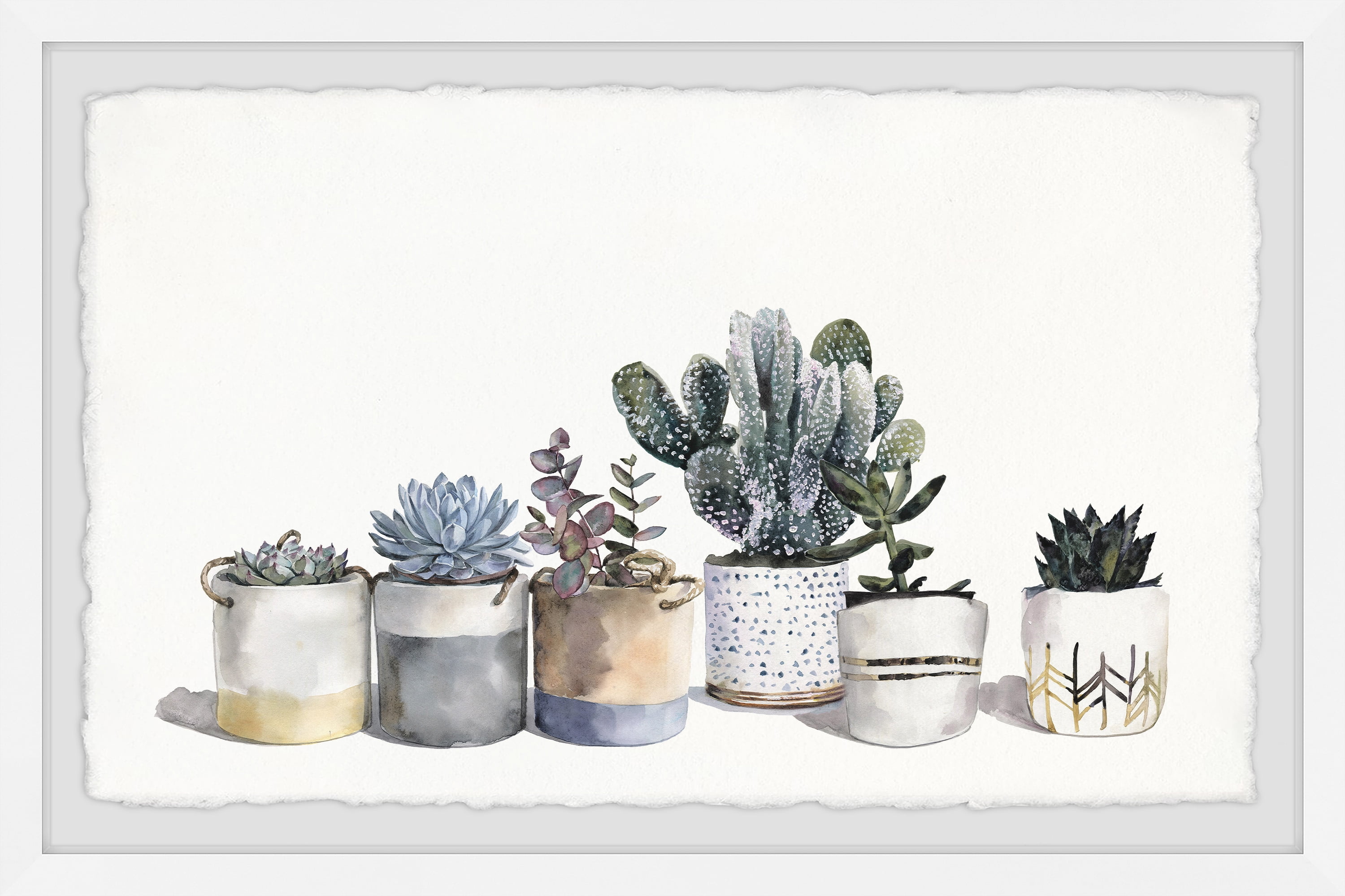 Marmont Hill Pots of Pricklies II Framed Watercolor Print, 12" x 8"