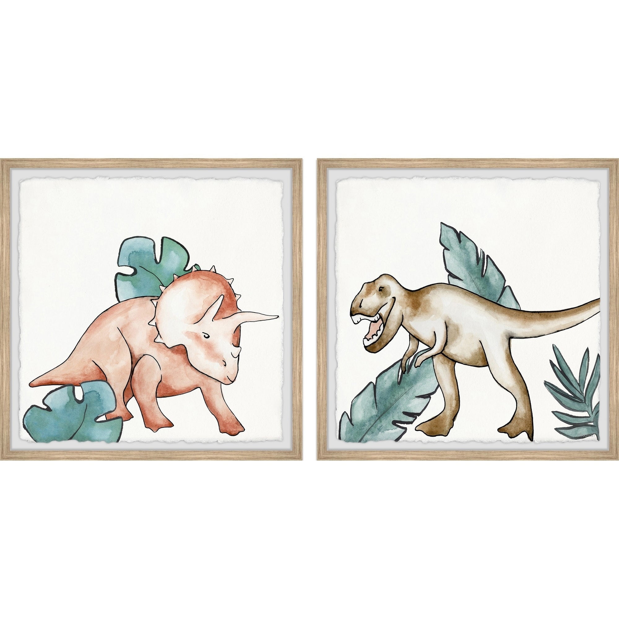 Marmont Hill Printed Dinosaurs Framed Art Prints, 18" x 36", Set of 2