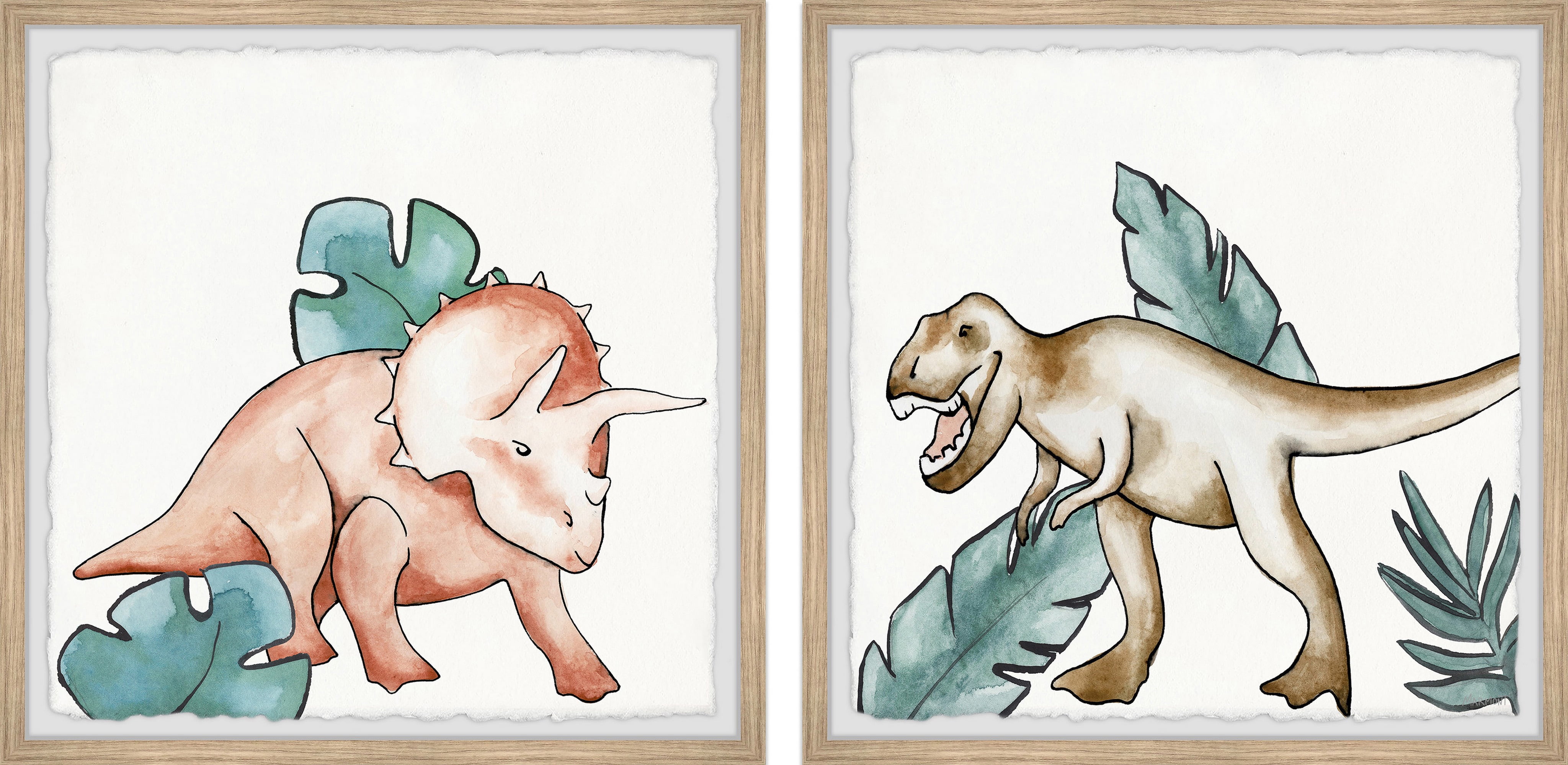 Marmont Hill Printed Dinosaurs Framed Art Prints, Set of 2