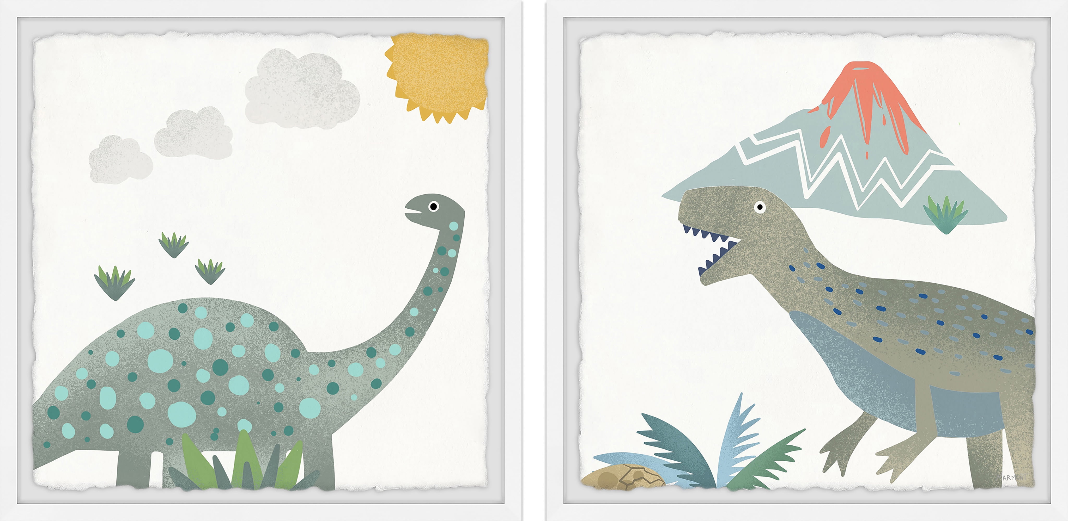 Marmont Hill Printed Dinosaurs Framed Art Prints, Set of 2