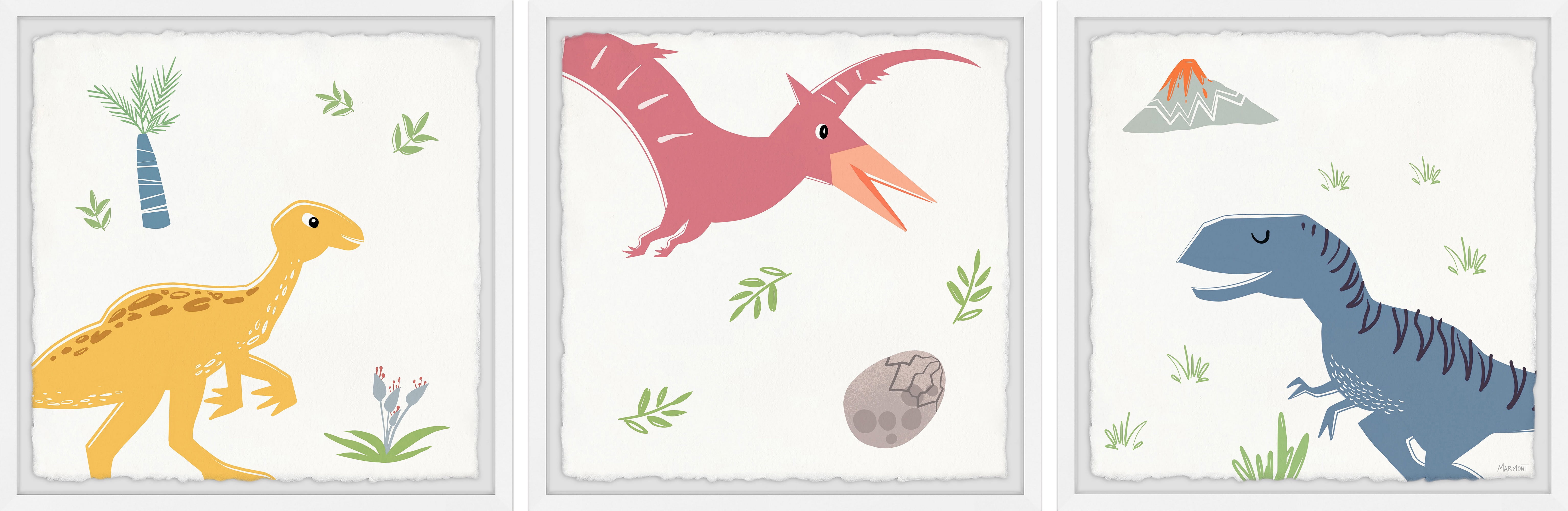 Marmont Hill Printed Dinosaurs Framed Art Prints, Set of 3